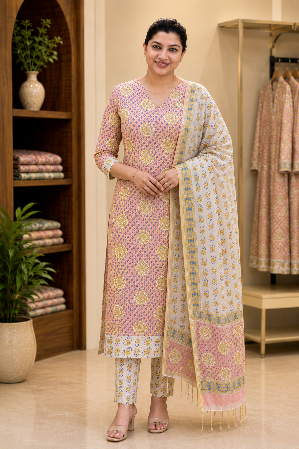 Hand Block Printed Chanderi Silk Salwar Set | JKL619