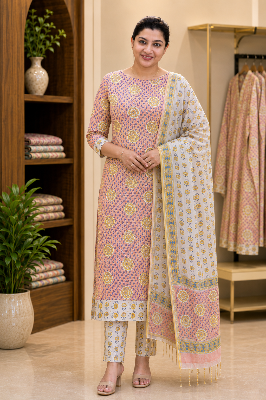 Hand Block Printed Chanderi Silk Salwar Set | JKL619