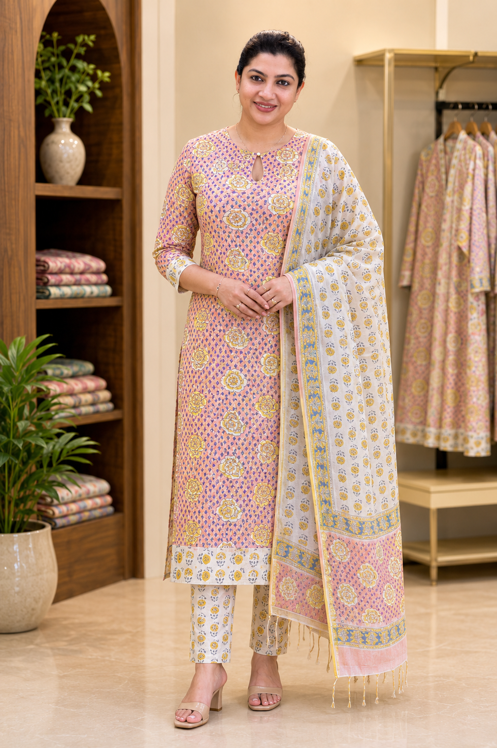 Hand Block Printed Chanderi Silk Salwar Set | JKL619