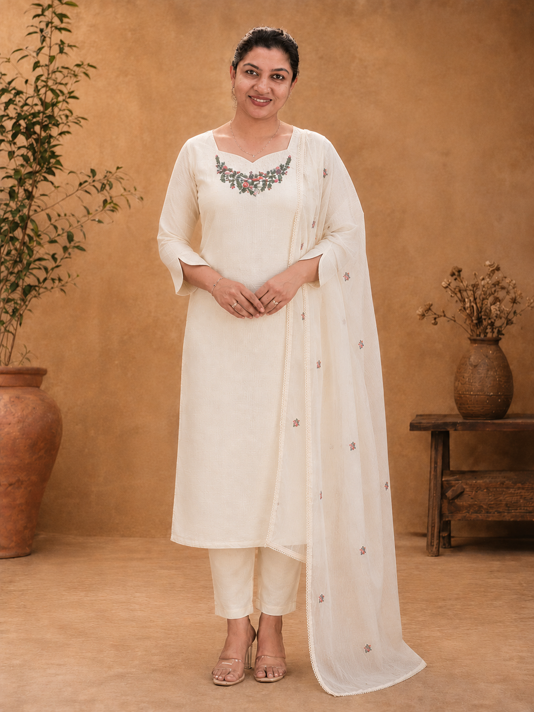 Hand Embroidery Detailed Silky Kota Salwar Set | SRF113