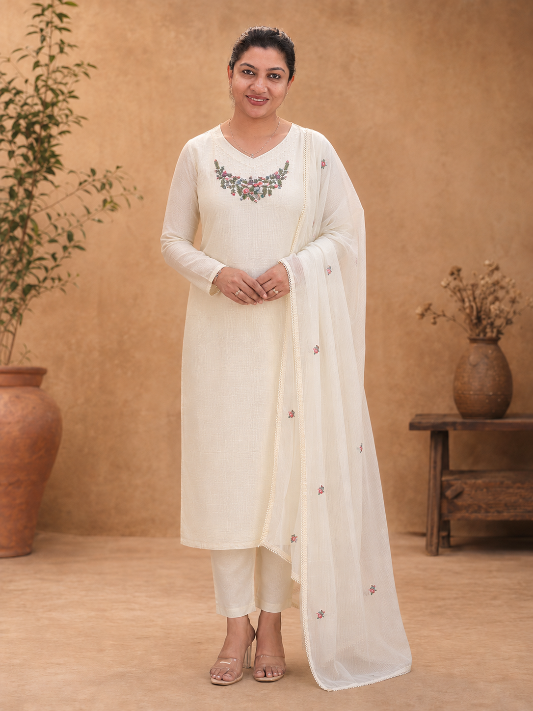 Hand Embroidery Detailed Silky Kota Salwar Set | SRF113