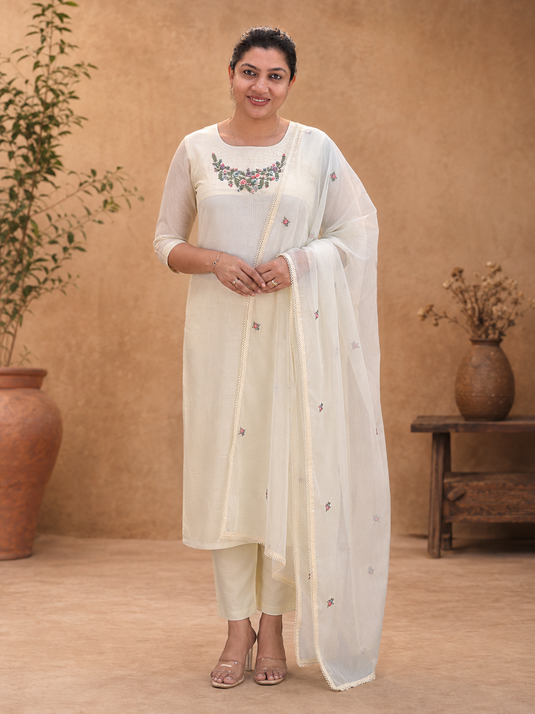 Hand Embroidery Detailed Silky Kota Salwar Set | SRF113