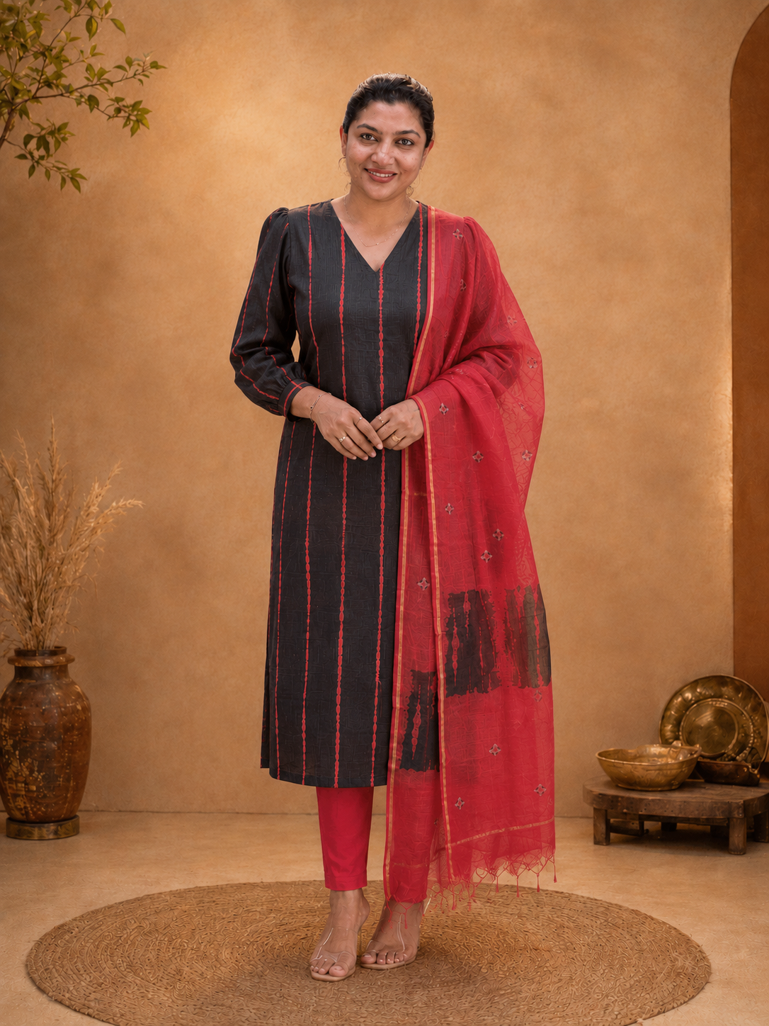 Tie And Dye Patterned Kota Doria Salwar Set | VFC564