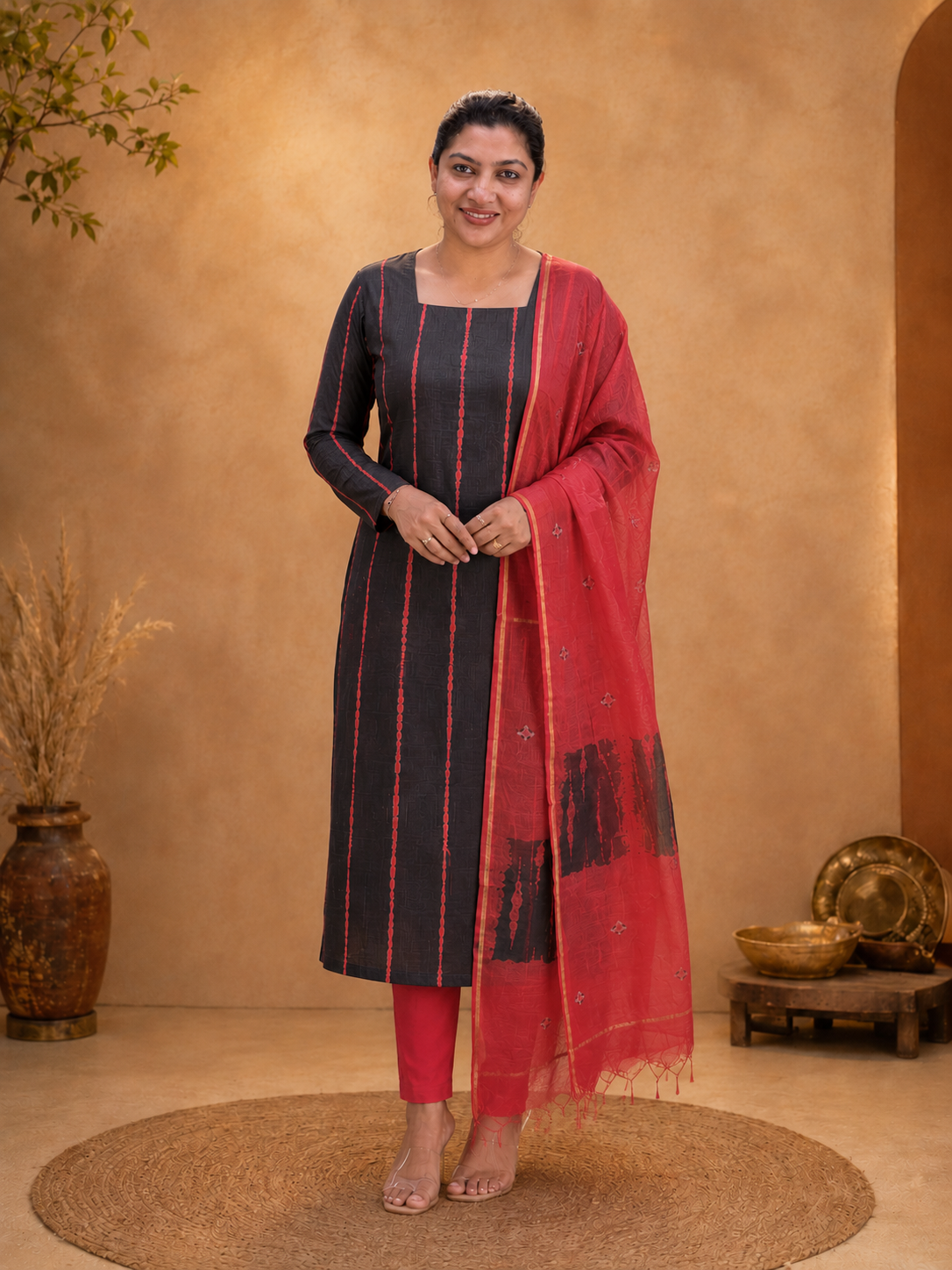 Tie And Dye Patterned Kota Doria Salwar Set | VFC564