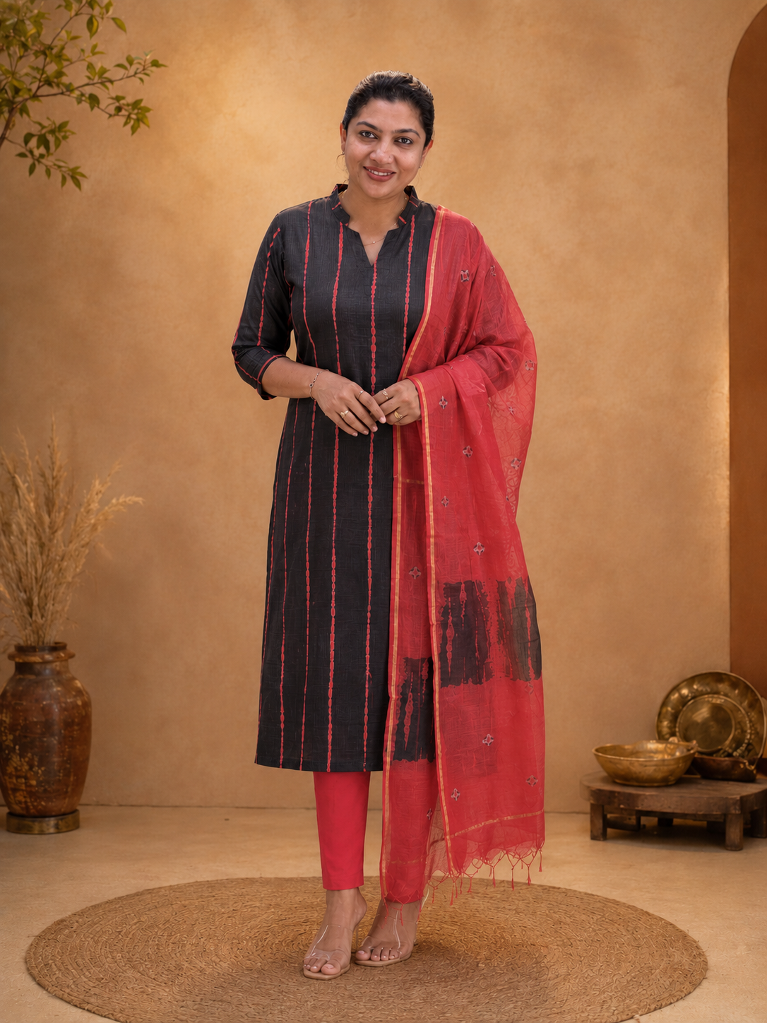 Tie And Dye Patterned Kota Doria Salwar Set | VFC564