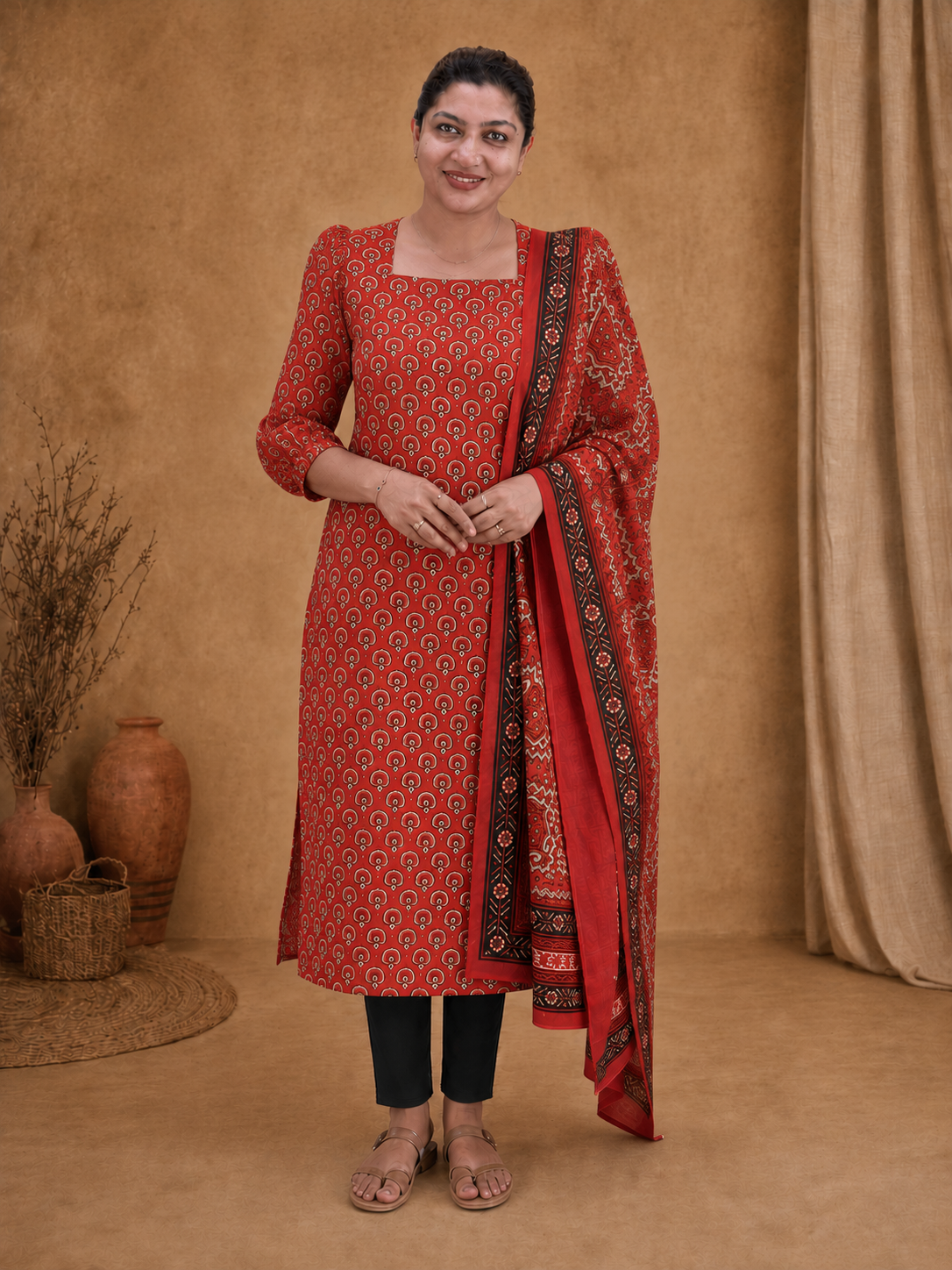 Floral Ajrakh Printed Soft Cotton Salwar Set |SRF195
