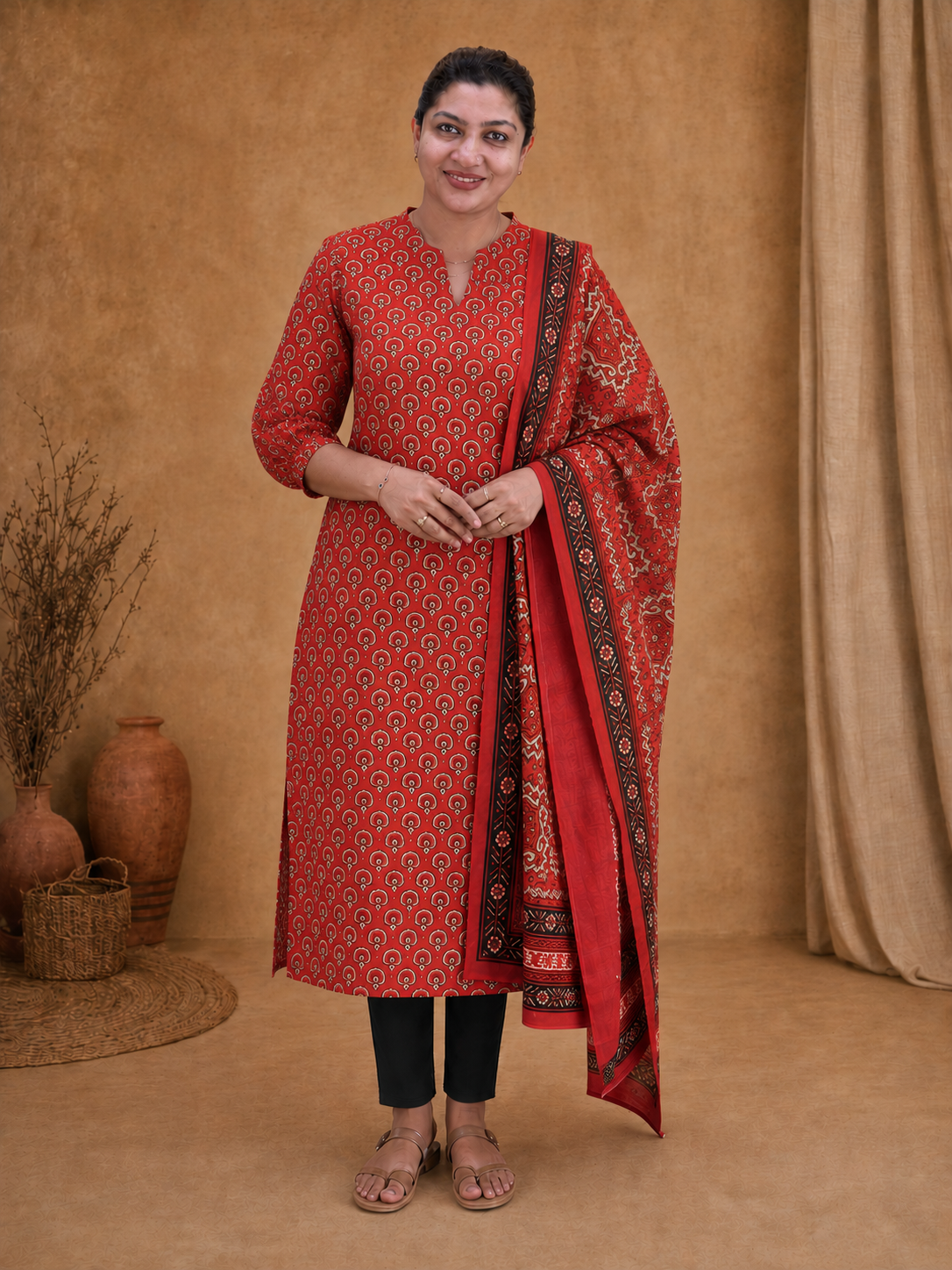 Floral Ajrakh Printed Soft Cotton Salwar Set |SRF195