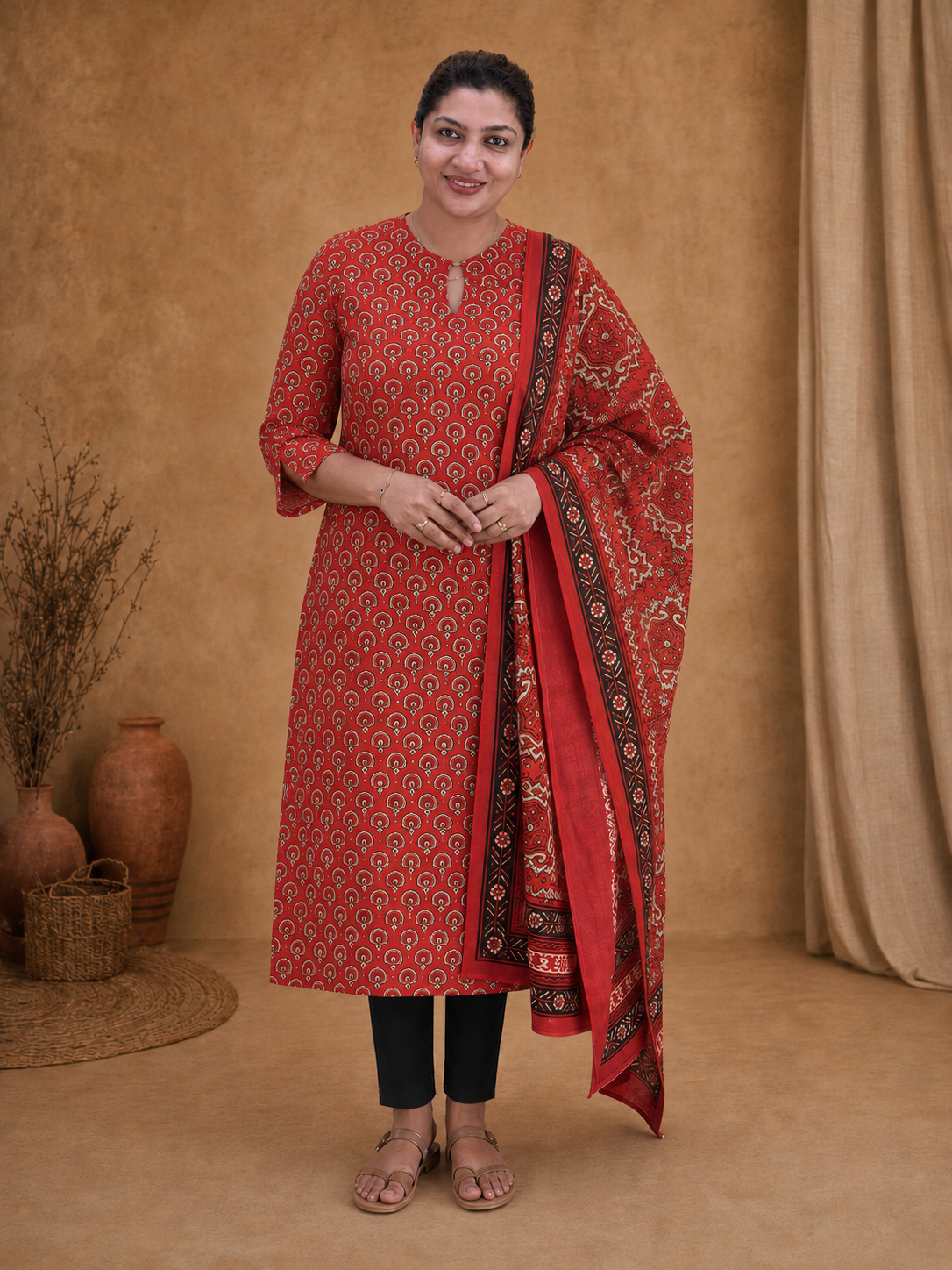 Floral Ajrakh Printed Soft Cotton Salwar Set |SRF195