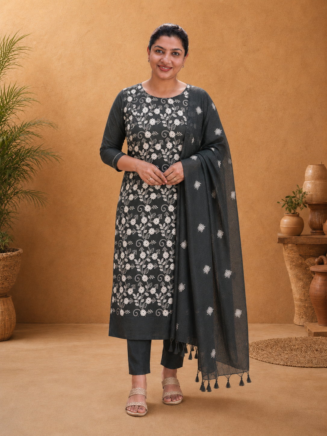 Floral Embroidery Silky Kota Salwar Set | NHH272