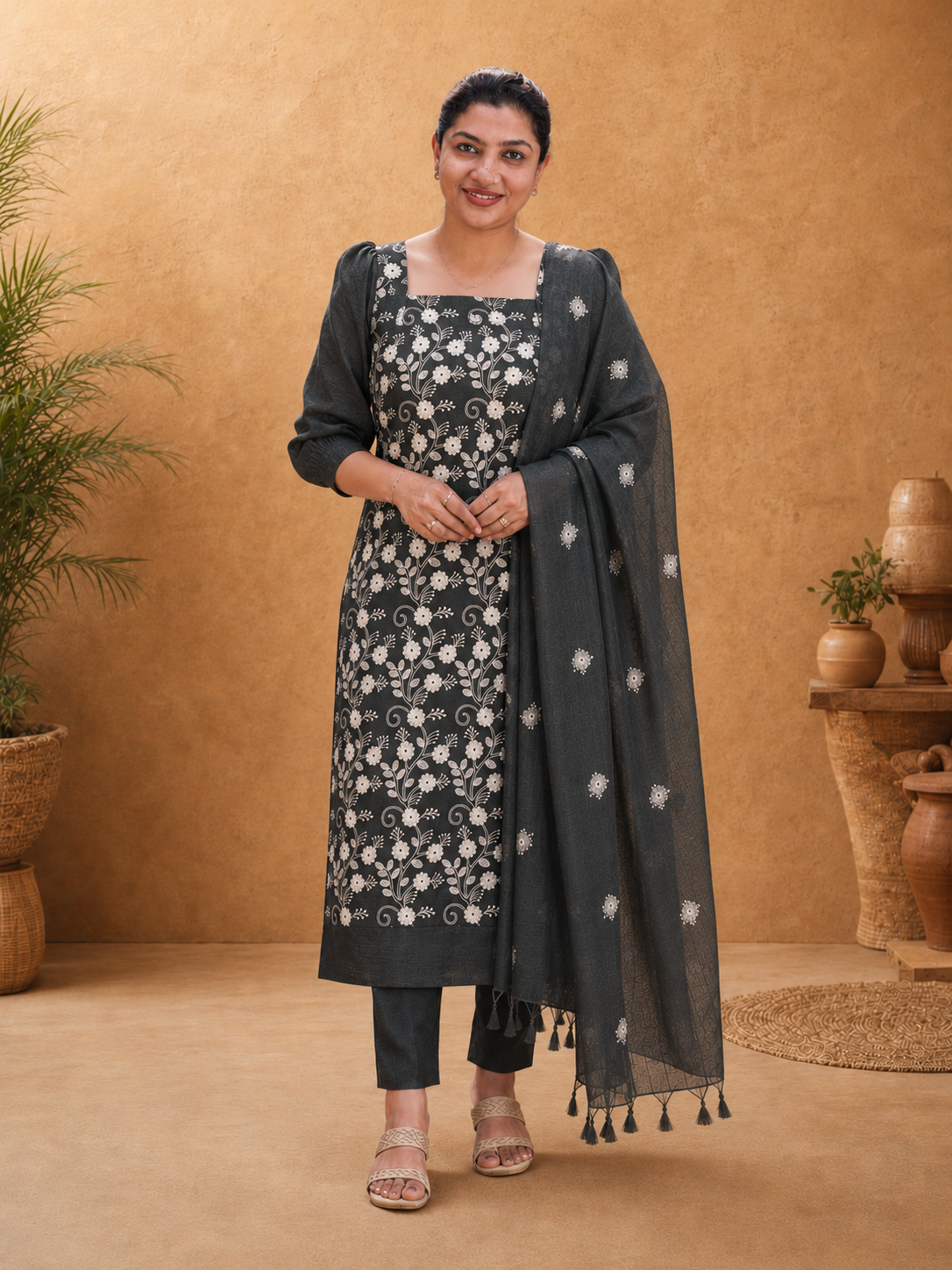 Floral Embroidery Silky Kota Salwar Set | NHH272