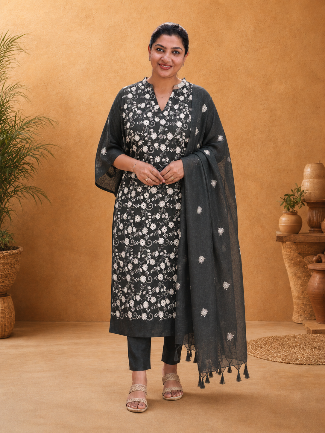 Floral Embroidery Silky Kota Salwar Set | NHH272
