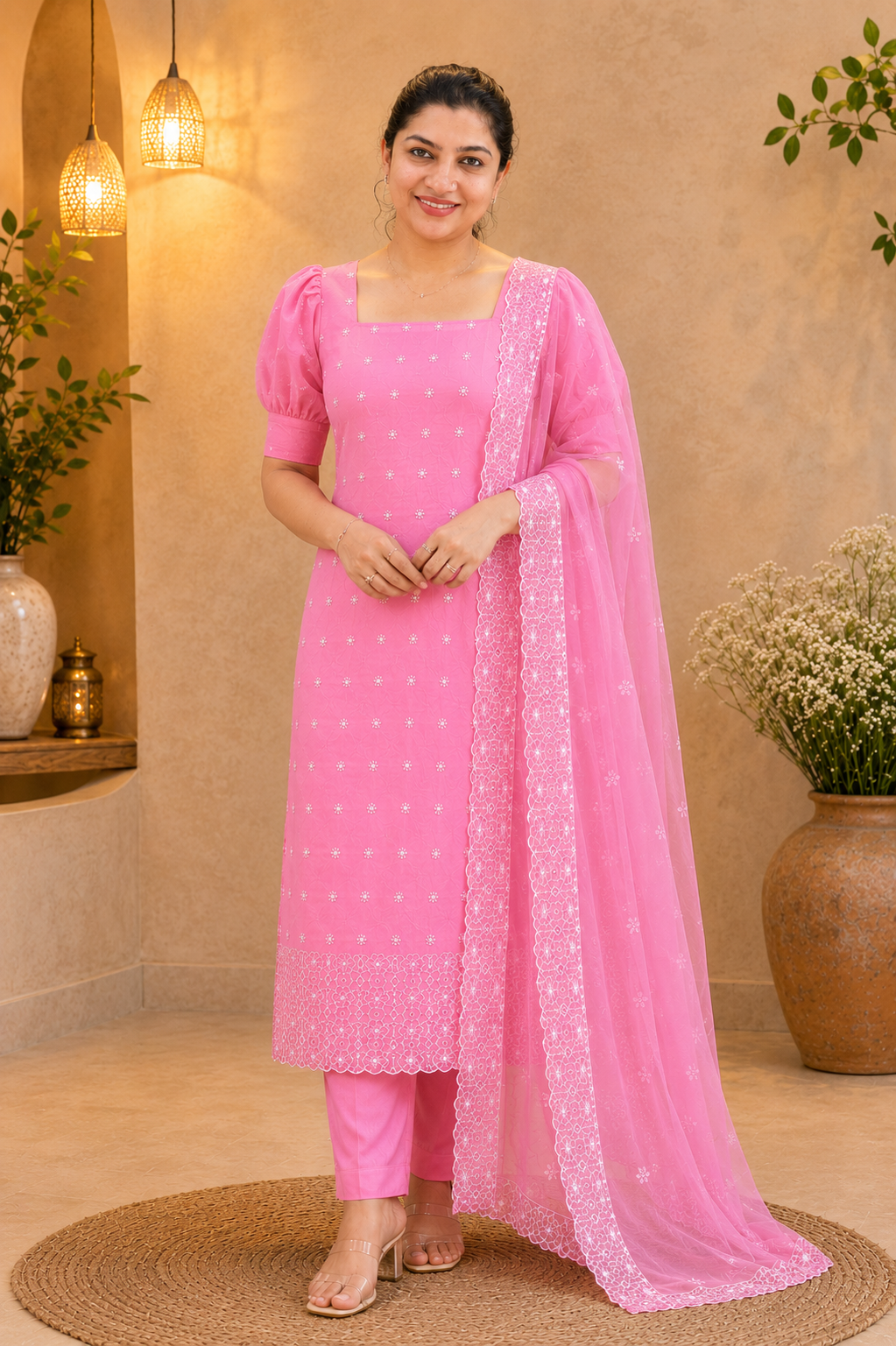 Schiffli With Sequins Detailed Organza Salwar Set | SP441