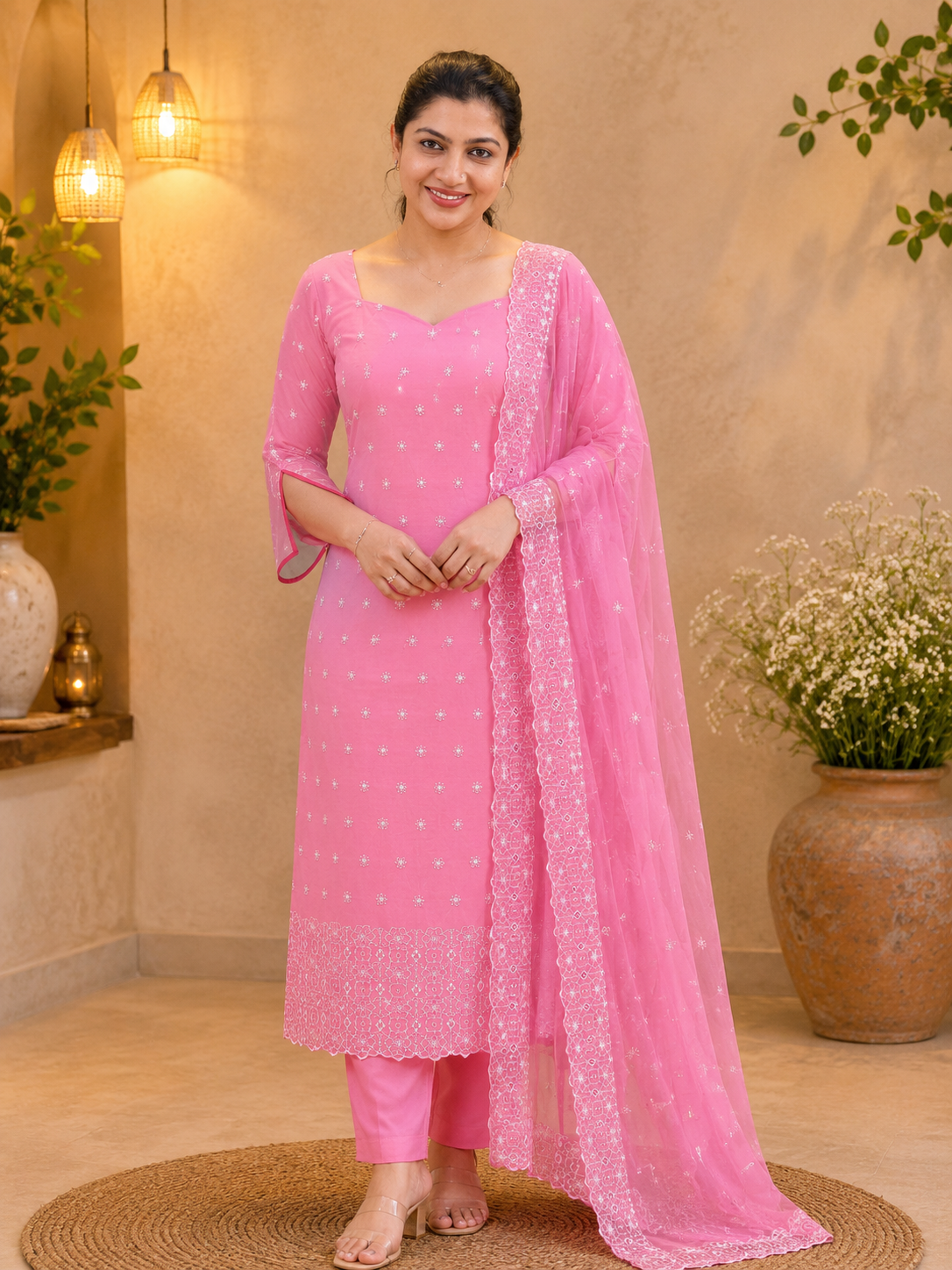 Schiffli With Sequins Detailed Organza Salwar Set | SP441