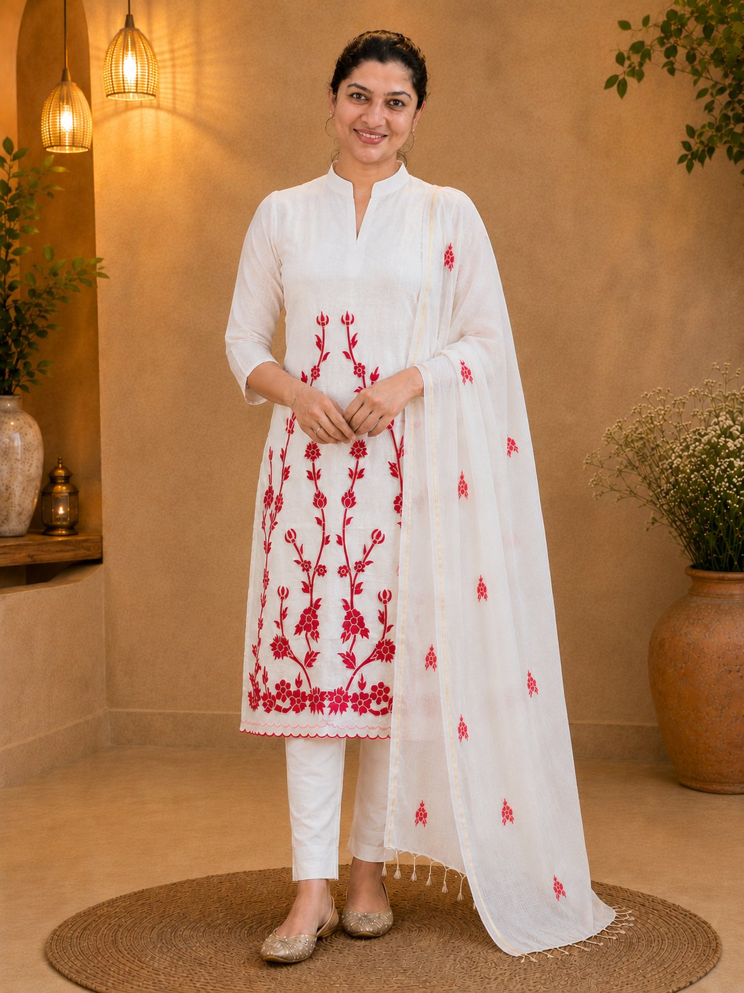 Floral Applique Detailed Supernet Kota Salwar Set | MR422