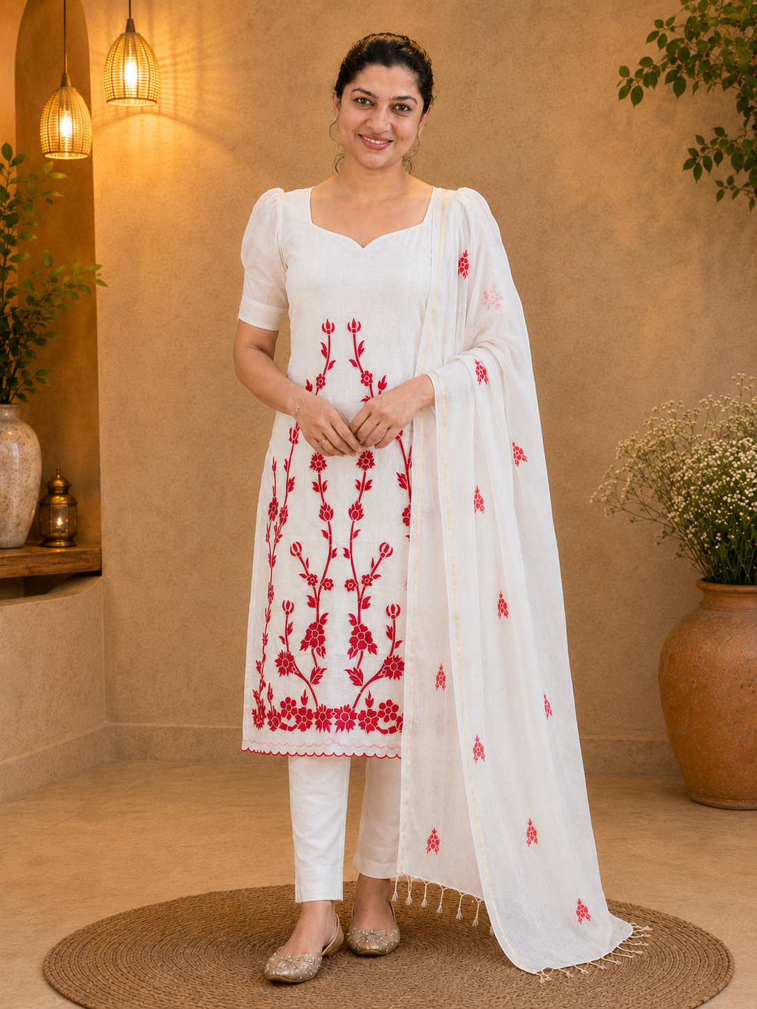 Floral Applique Detailed Supernet Kota Salwar Set | MR422