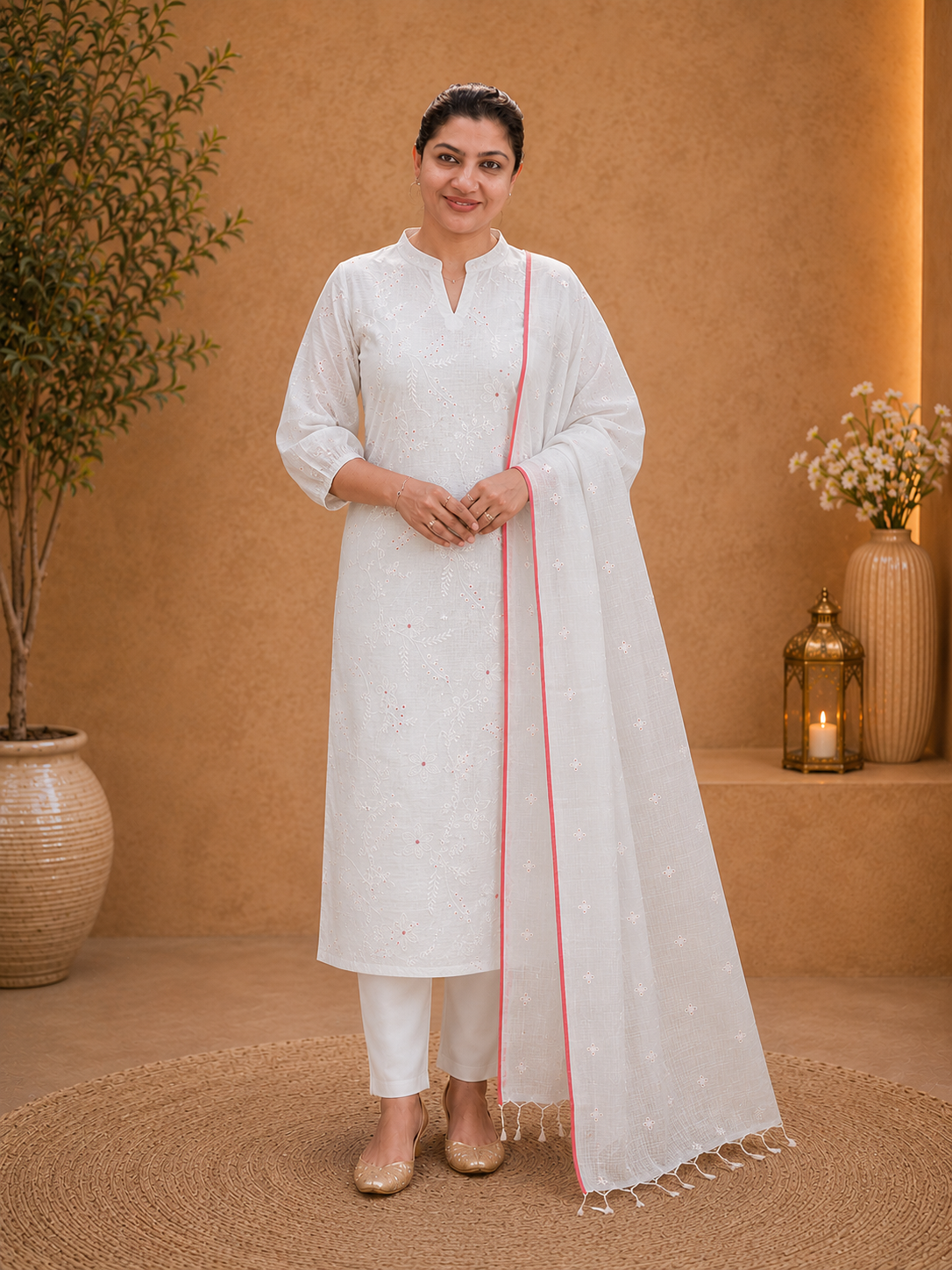 Jaal Patterned Embroidery Kota Salwar Set | MR447
