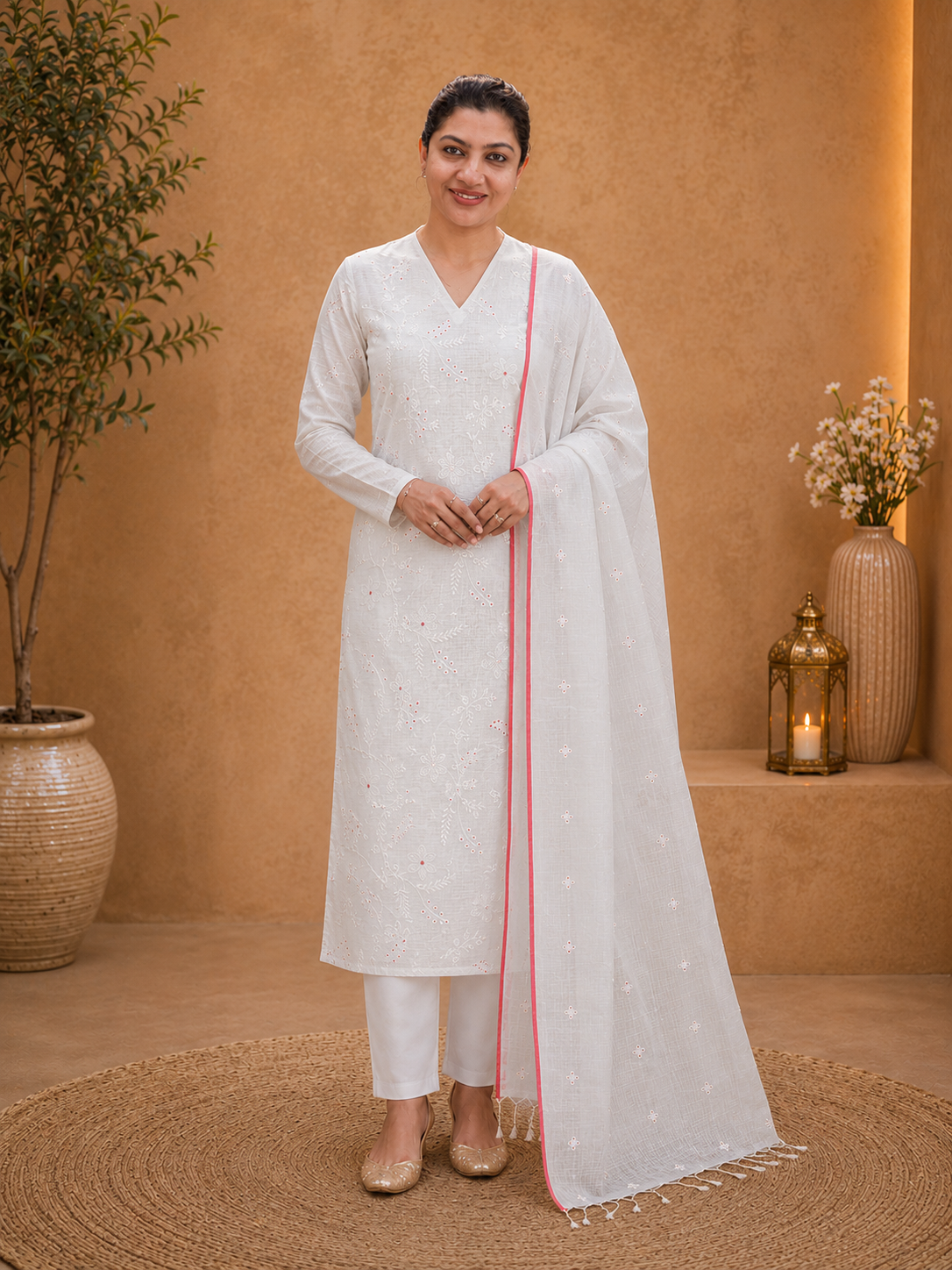 Jaal Patterned Embroidery Kota Salwar Set | MR447