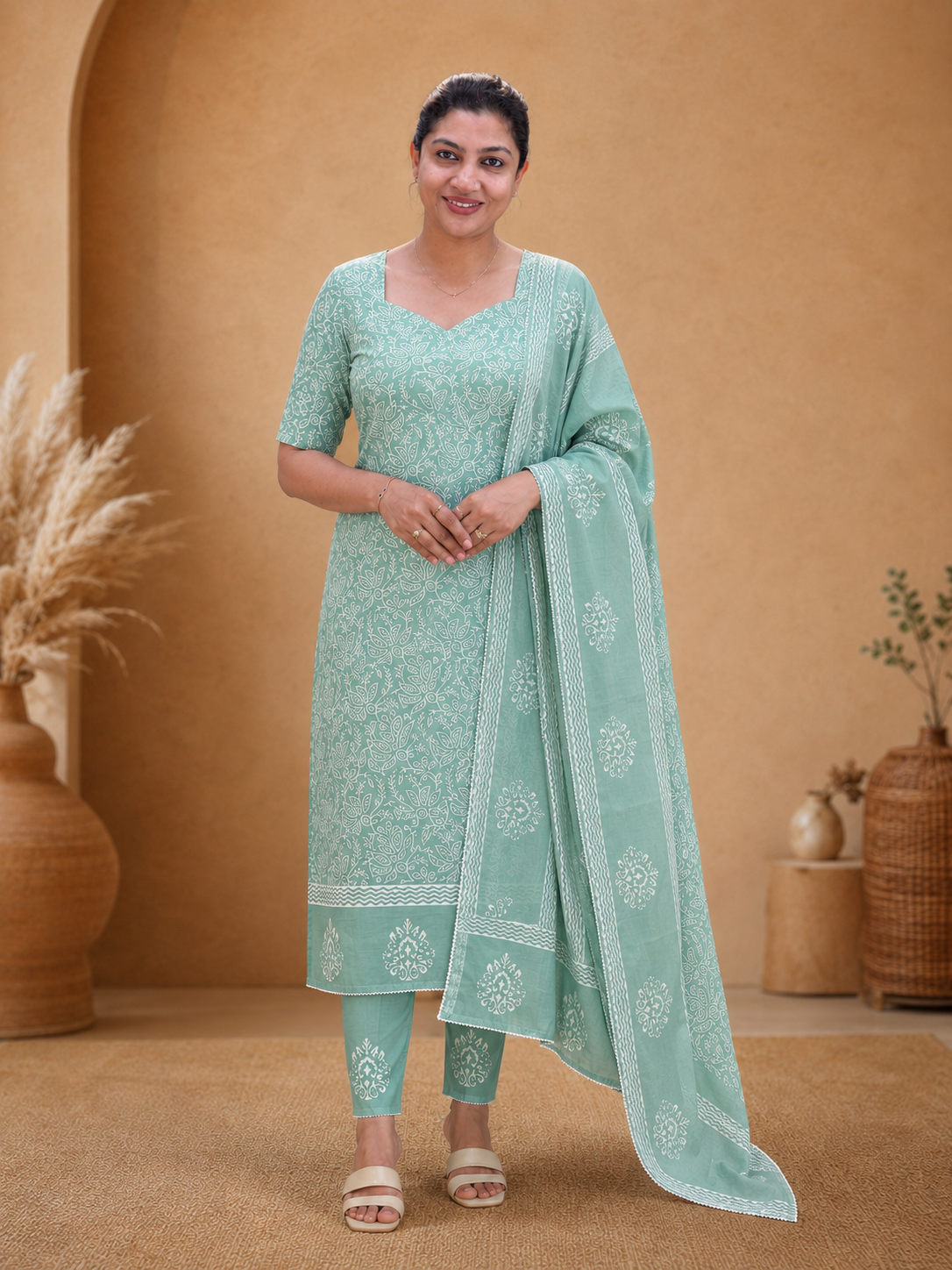 Hand Block Printed Chanderi Finished Salwar Sets | SSC129