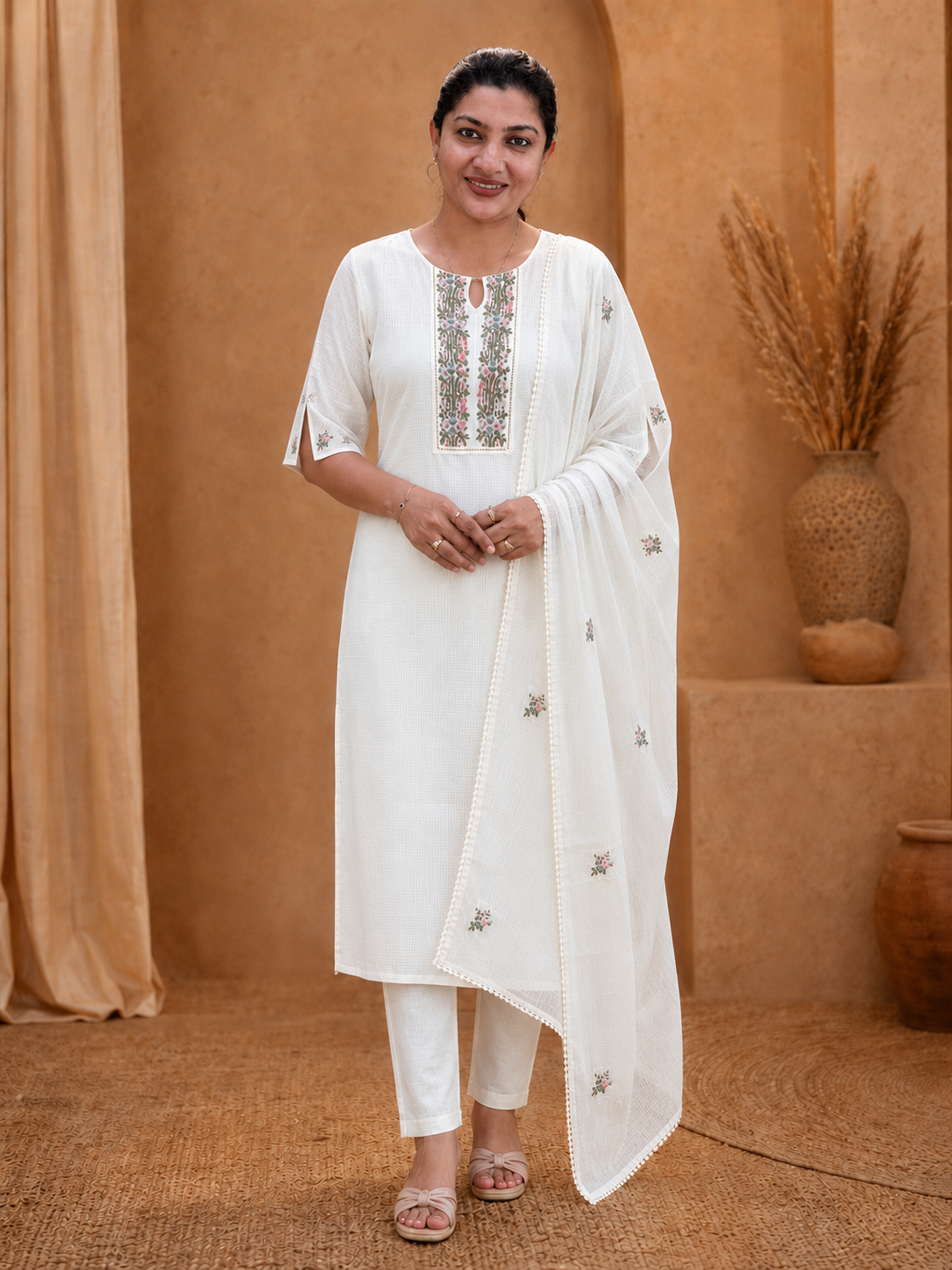 Hand Embroidery Silky Kota Salwar Set | SRF198