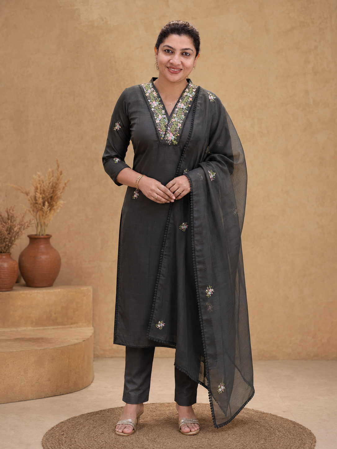 Hand Embroidery Silky Kota Salwar Set | SRF199