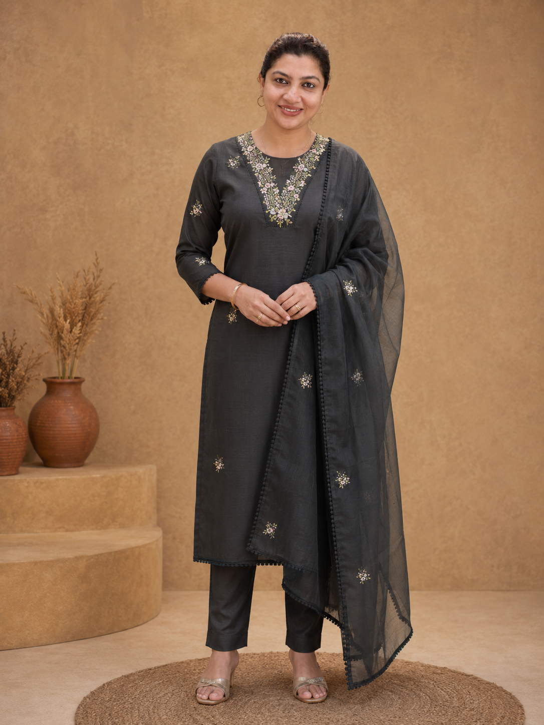Hand Embroidery Silky Kota Salwar Set | SRF199