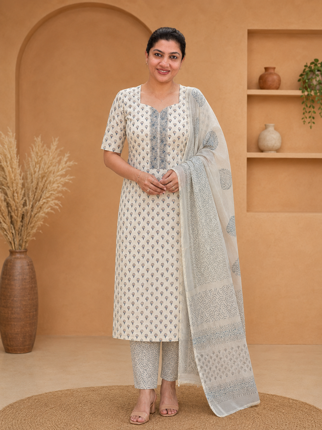 Hand Block Printed Linen Salwar Sets | SSC154