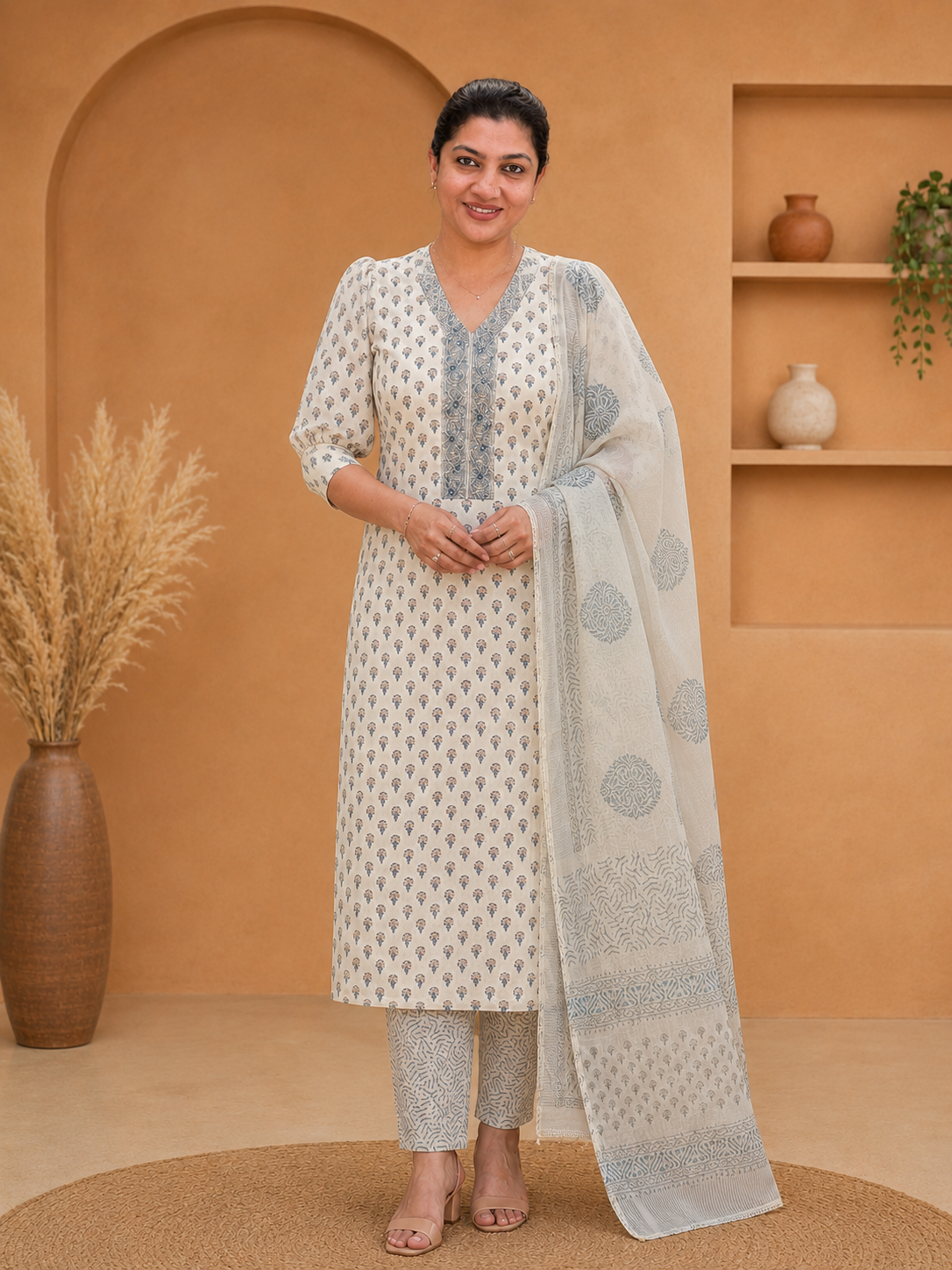 Hand Block Printed Linen Salwar Sets | SSC154