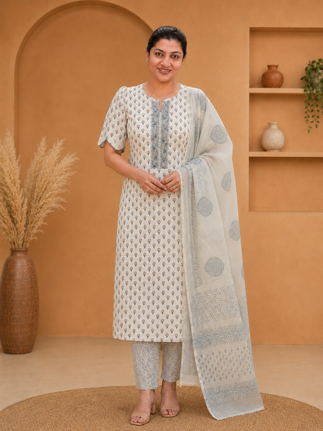 Hand Block Printed Linen Salwar Sets | SSC154