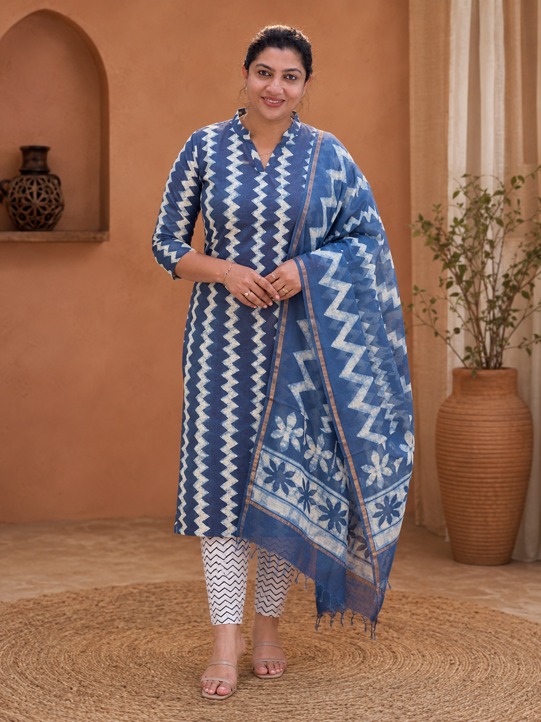 Hand Block Printed Chanderi Silk Salwar Set | JKL613