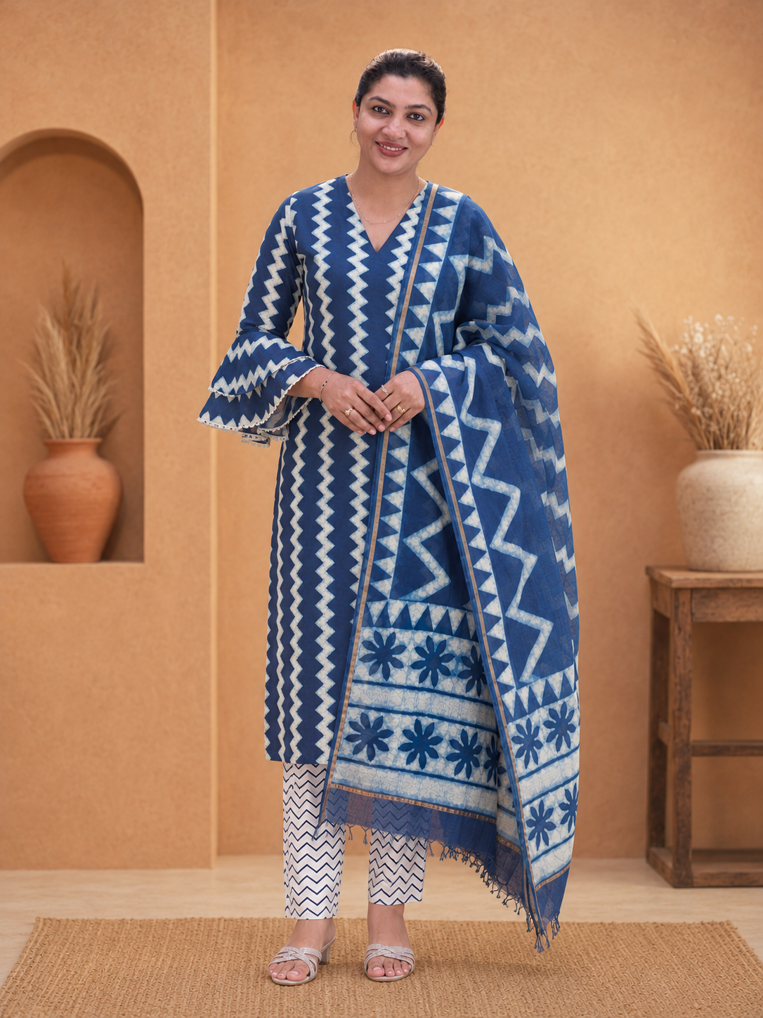 Hand Block Printed Chanderi Silk Salwar Set | JKL613