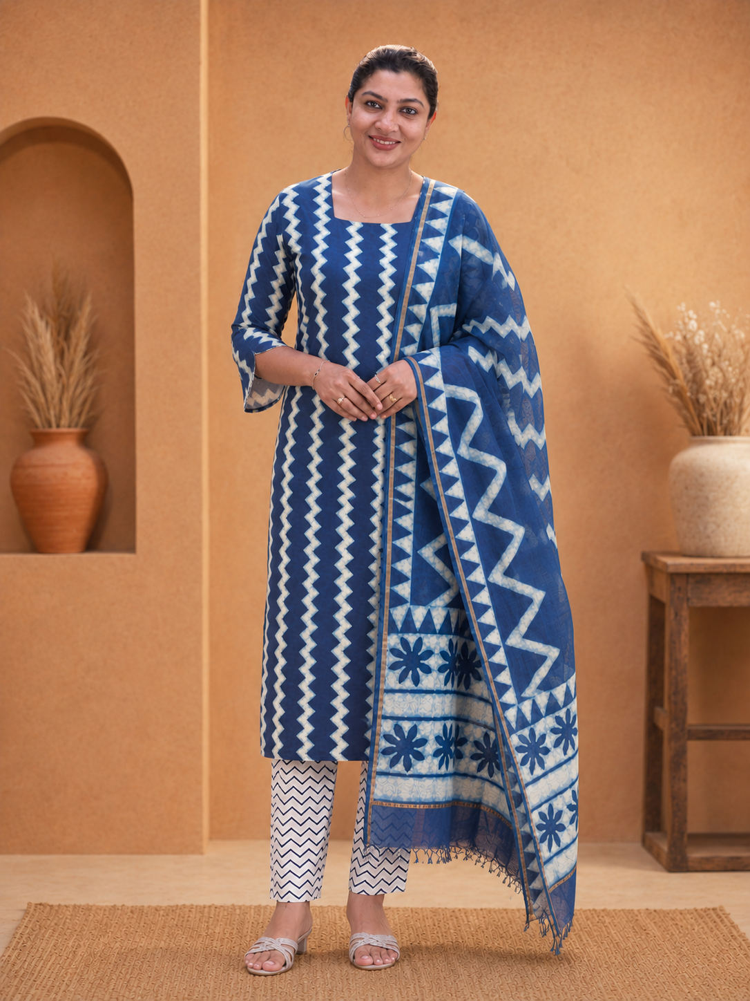 Hand Block Printed Chanderi Silk Salwar Set | JKL613