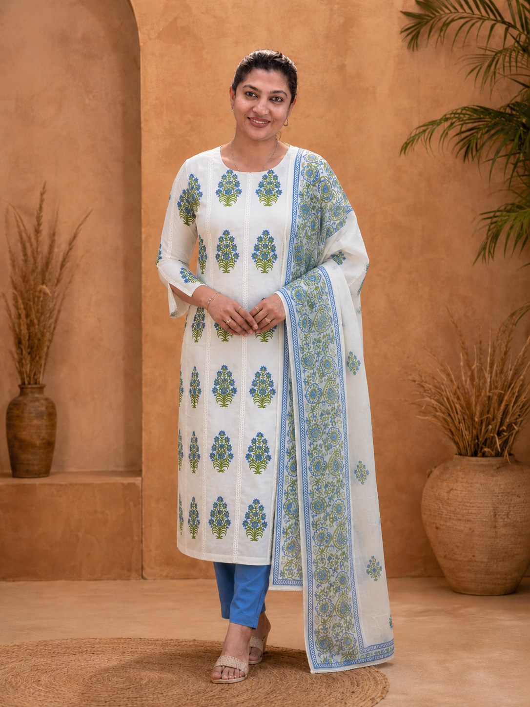Floral Hand Block Printed Cotton Salwar Set | SSC171