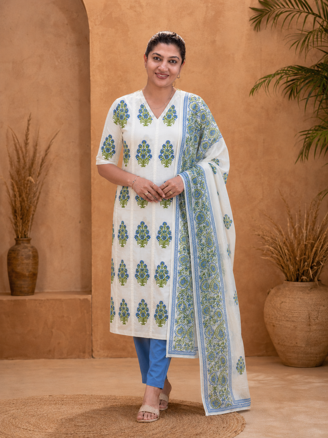 Floral Hand Block Printed Cotton Salwar Set | SSC171