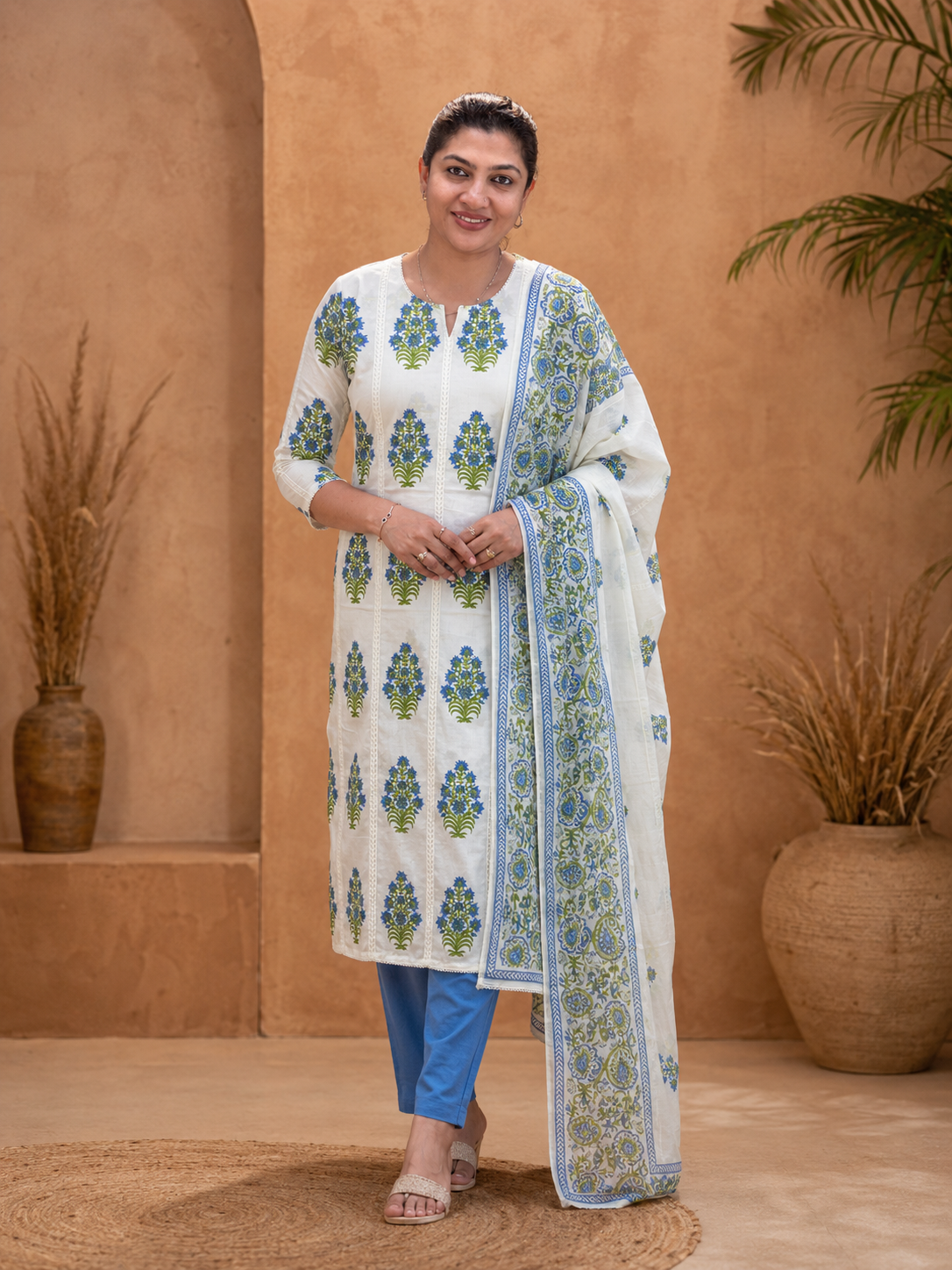 Floral Hand Block Printed Cotton Salwar Set | SSC171