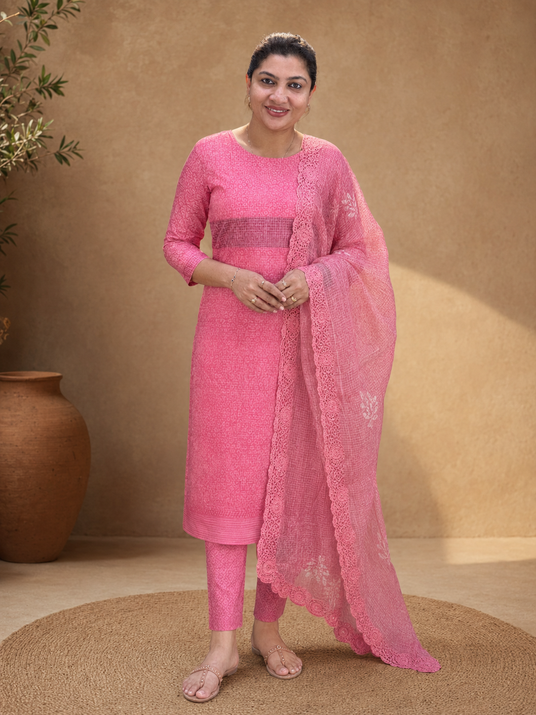 Block Print Detailed Check Kota Salwar Set | SF1263