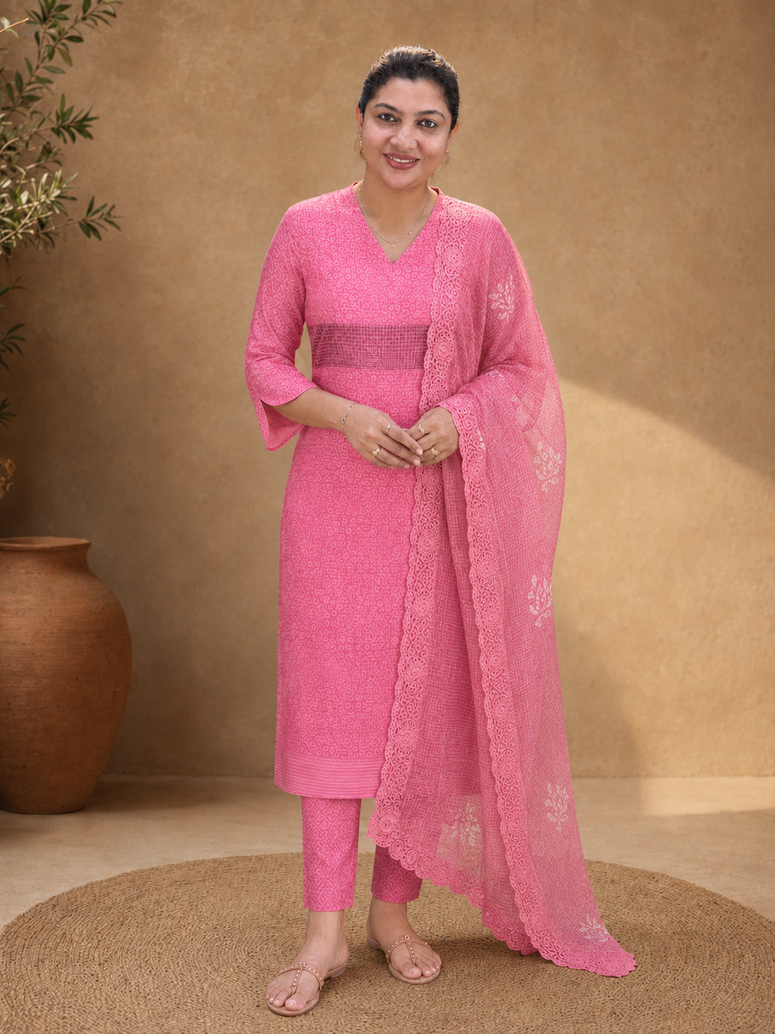 Block Print Detailed Check Kota Salwar Set | SF1263