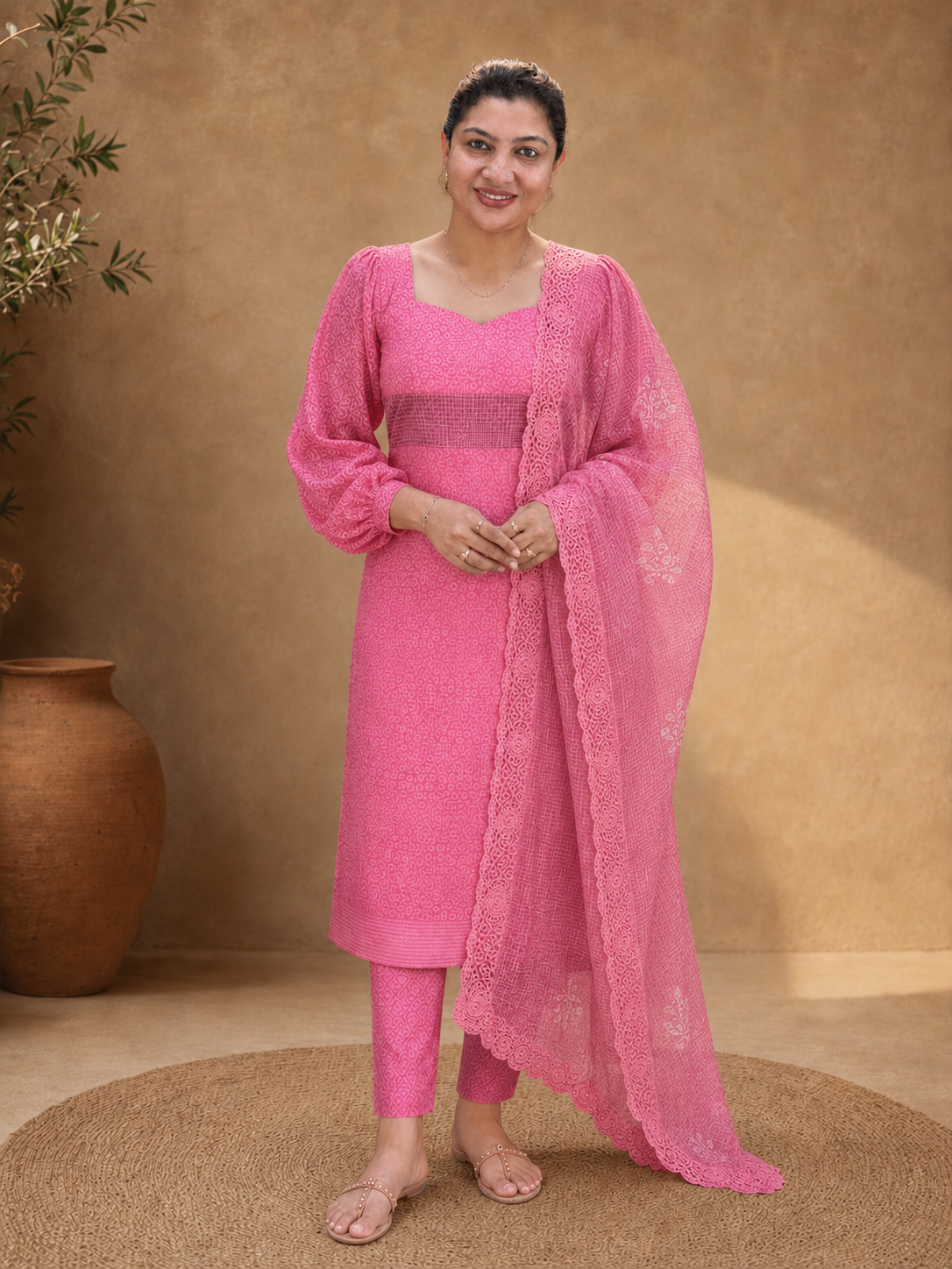 Block Print Detailed Check Kota Salwar Set | SF1263