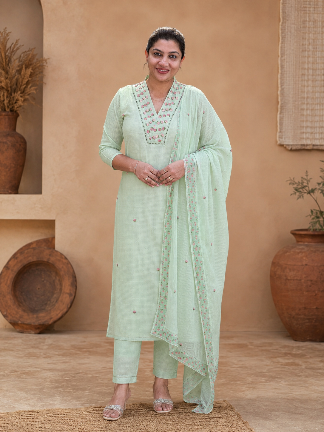 Embroidery Detailed Silky Kota Salwar Set |SRF191
