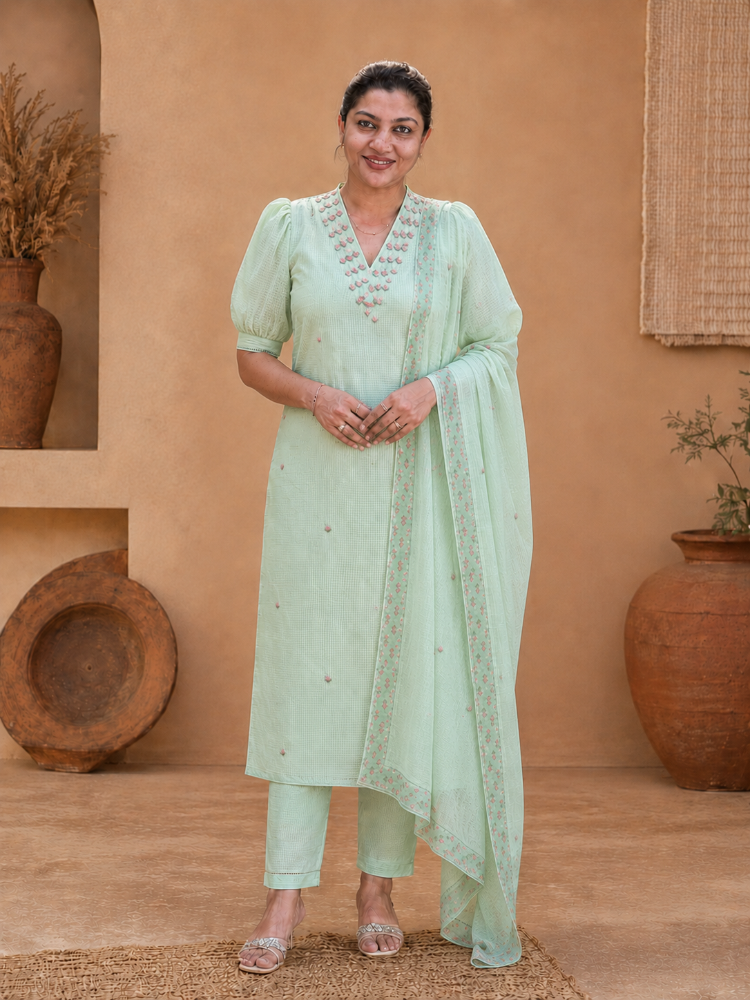 Embroidery Detailed Silky Kota Salwar Set |SRF191