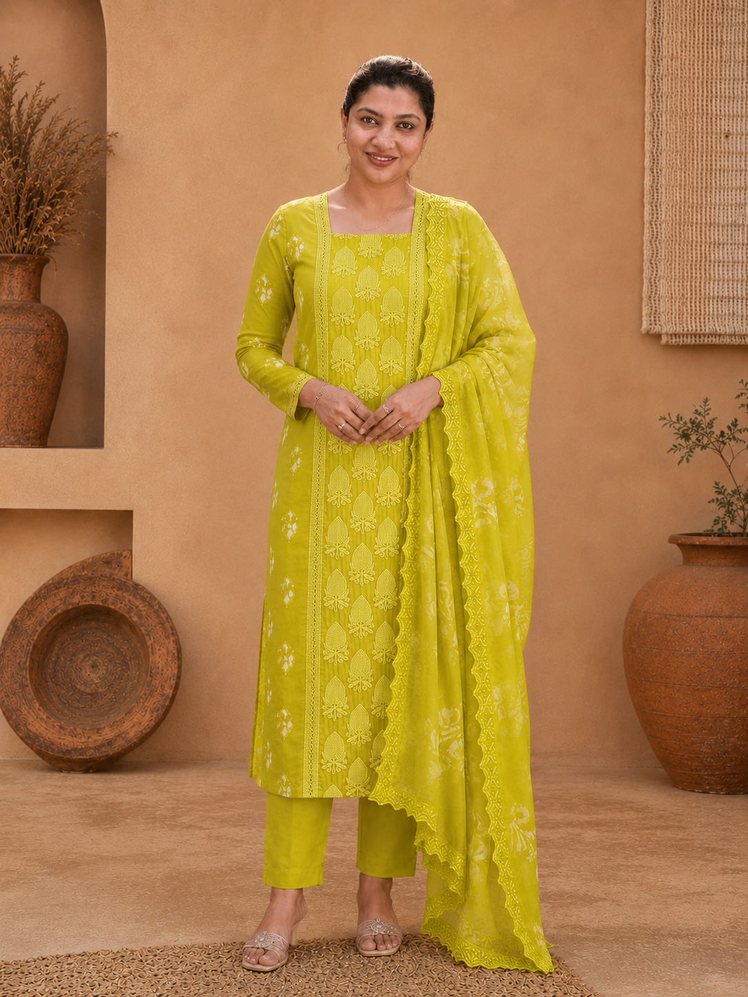 Batik Printed Satin Georgette Salwat Set | HE292