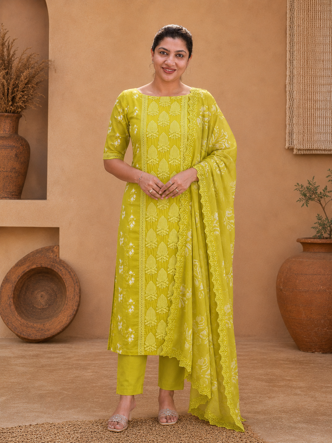 Batik Printed Satin Georgette Salwat Set | HE292