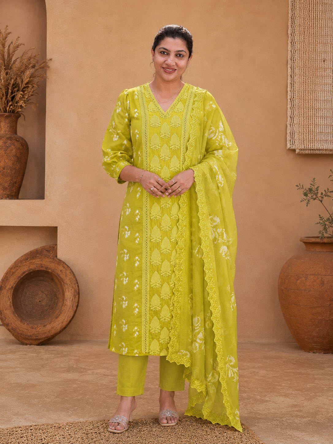 Batik Printed Satin Georgette Salwat Set | HE292