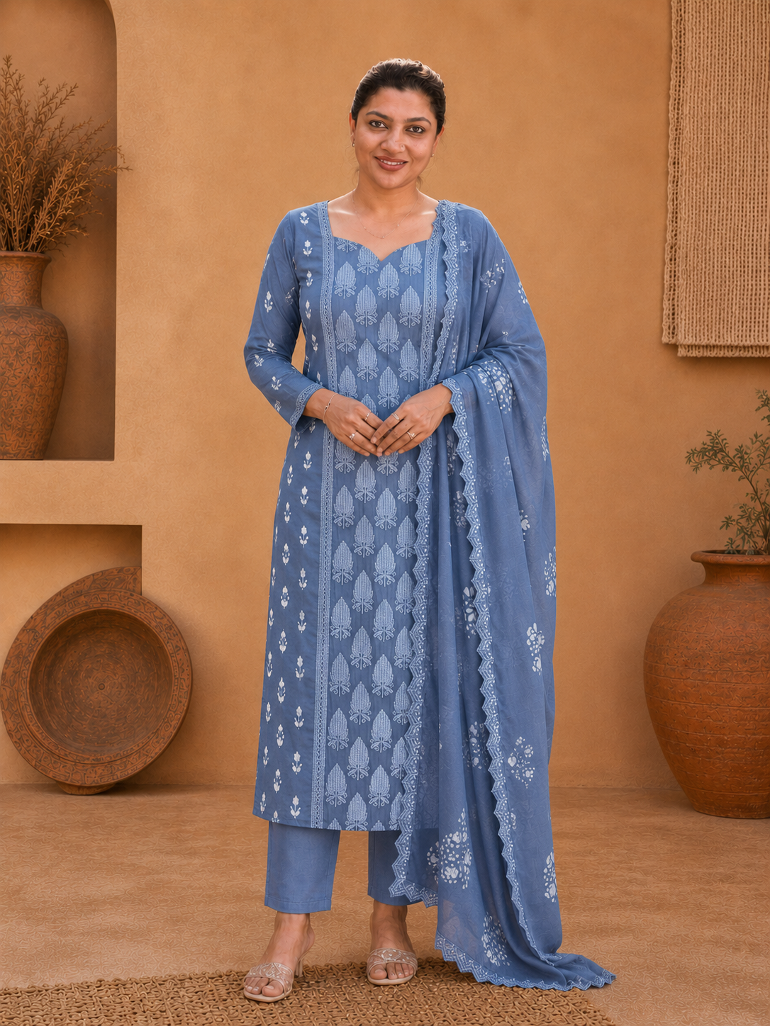Batik Printed Satin Georgette Salwat Set |HE293