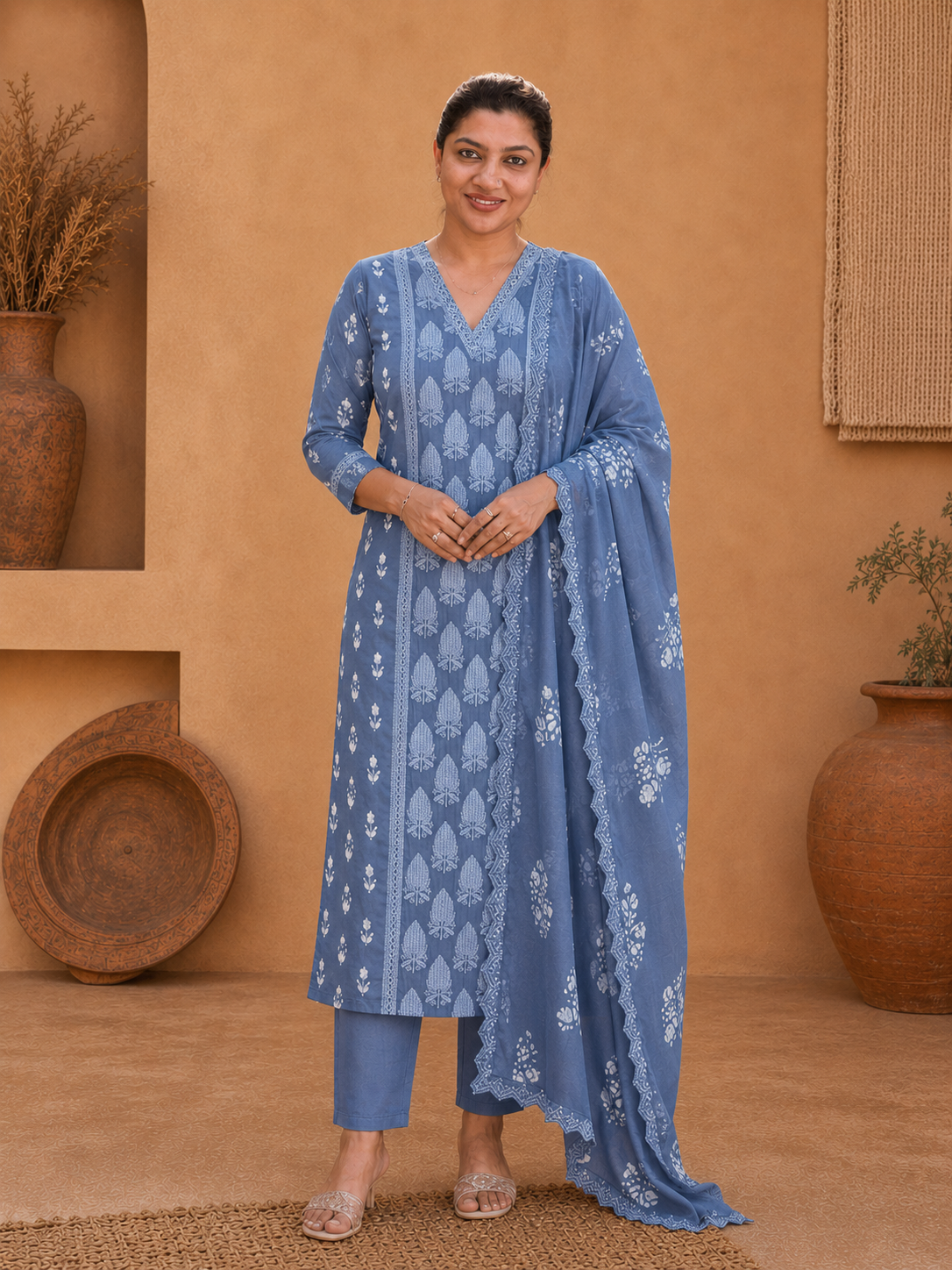 Batik Printed Satin Georgette Salwat Set |HE293