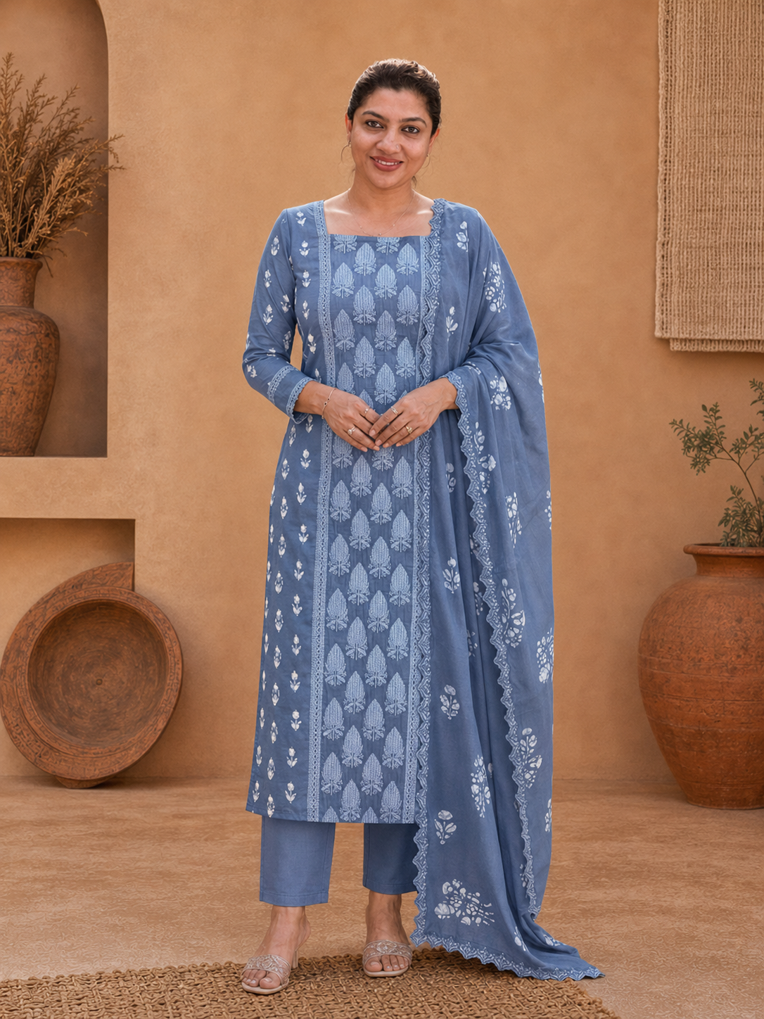 Batik Printed Satin Georgette Salwat Set |HE293