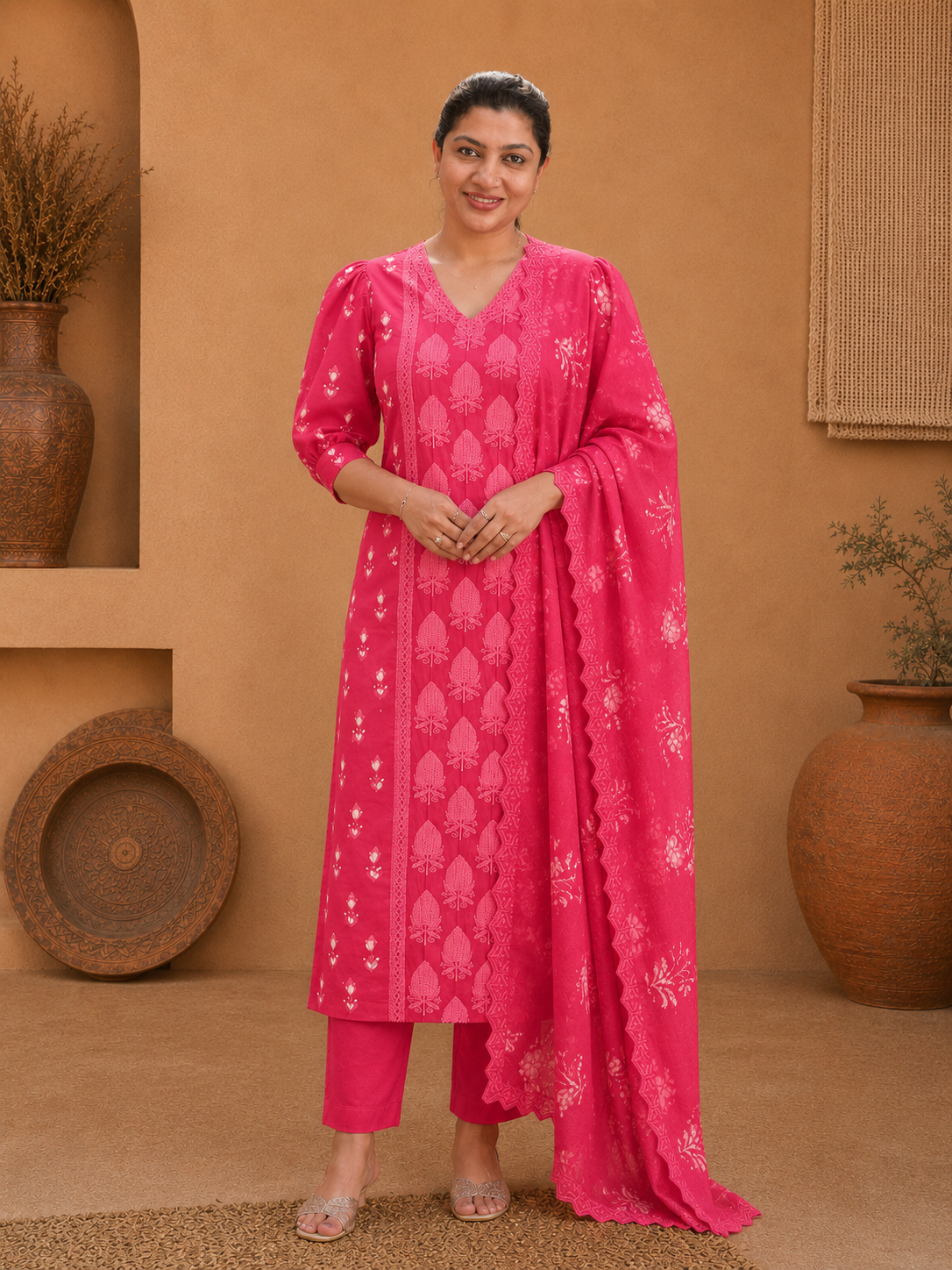 Batik printed Satin Georgette Salwat Set |HE294