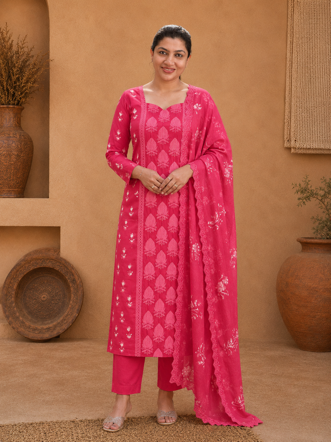 Batik printed Satin Georgette Salwat Set |HE294