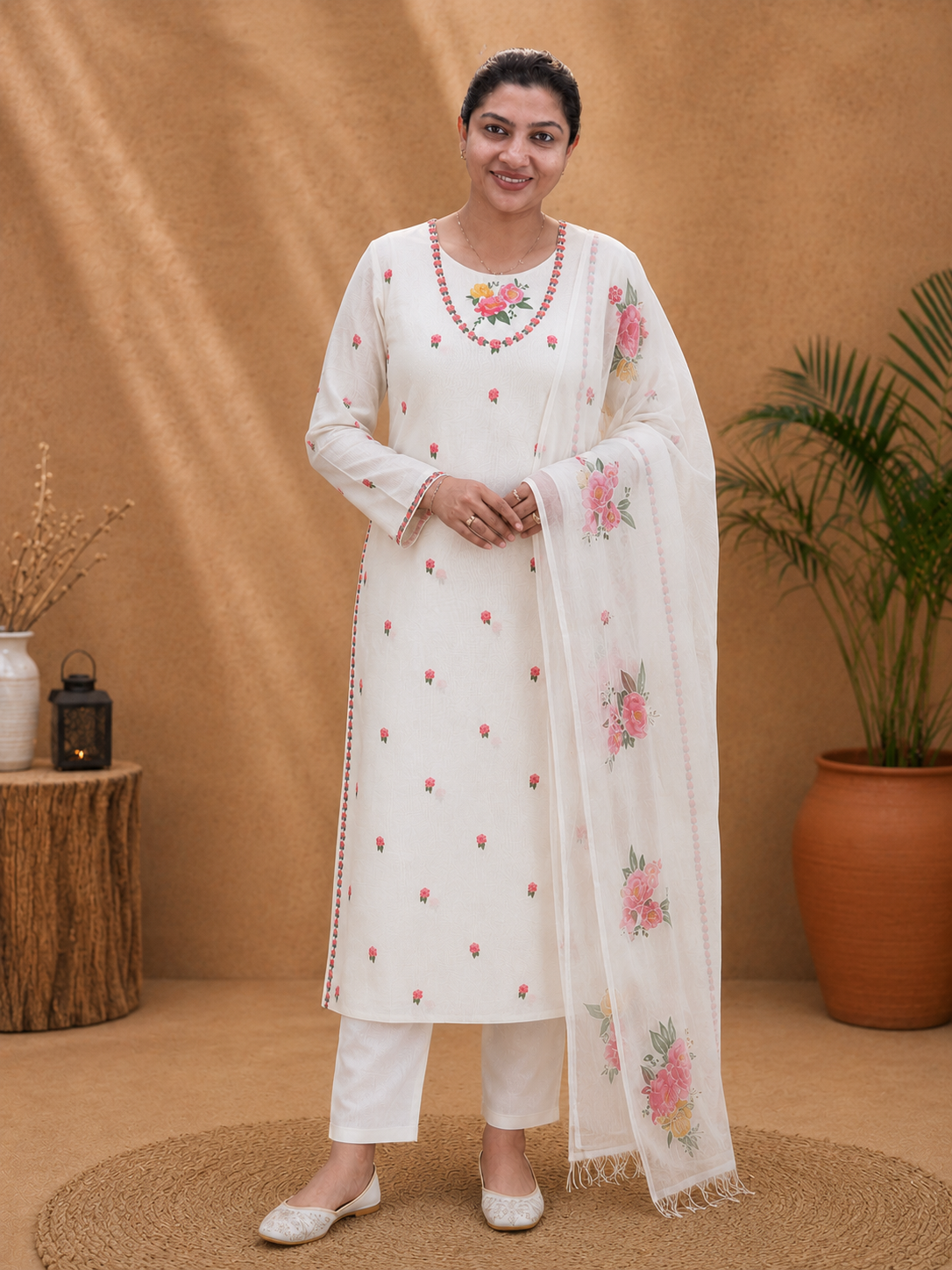 Floral Printed Design Chanderi Salwar Set | MR522