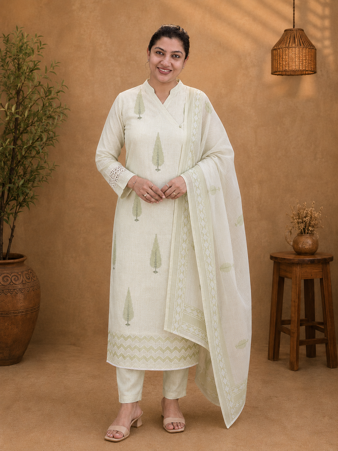 Scattered Buta Detailed Linen Cotton Salwar Set | SSC174