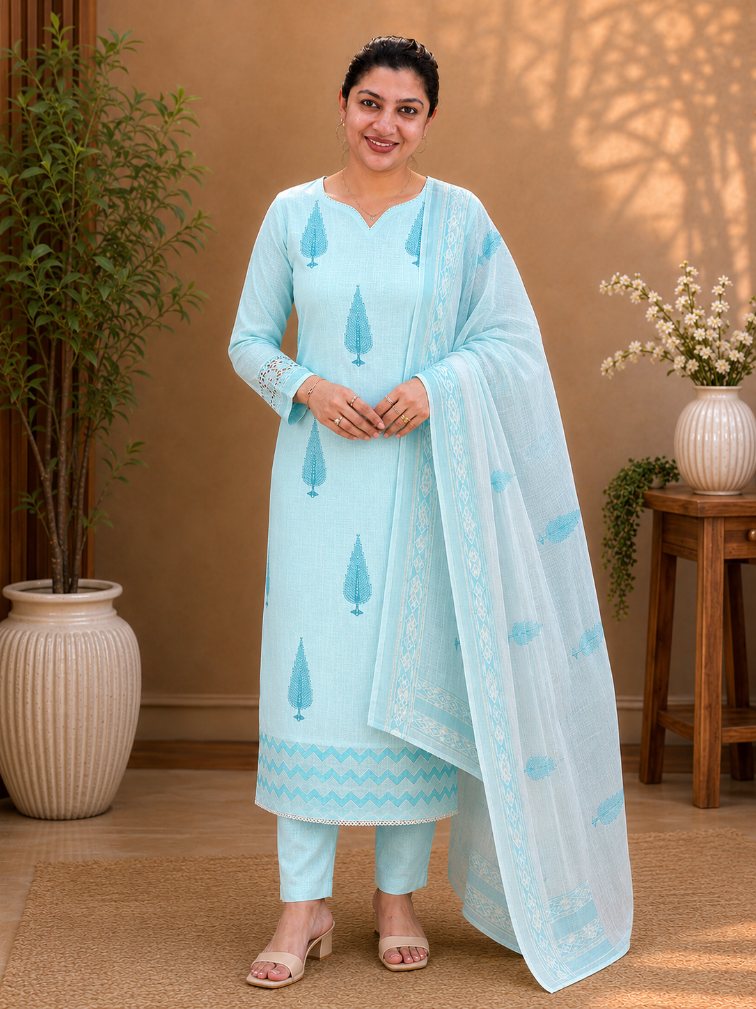 Scattered Buta Detailed Linen Cotton Salwar Set | SSC173